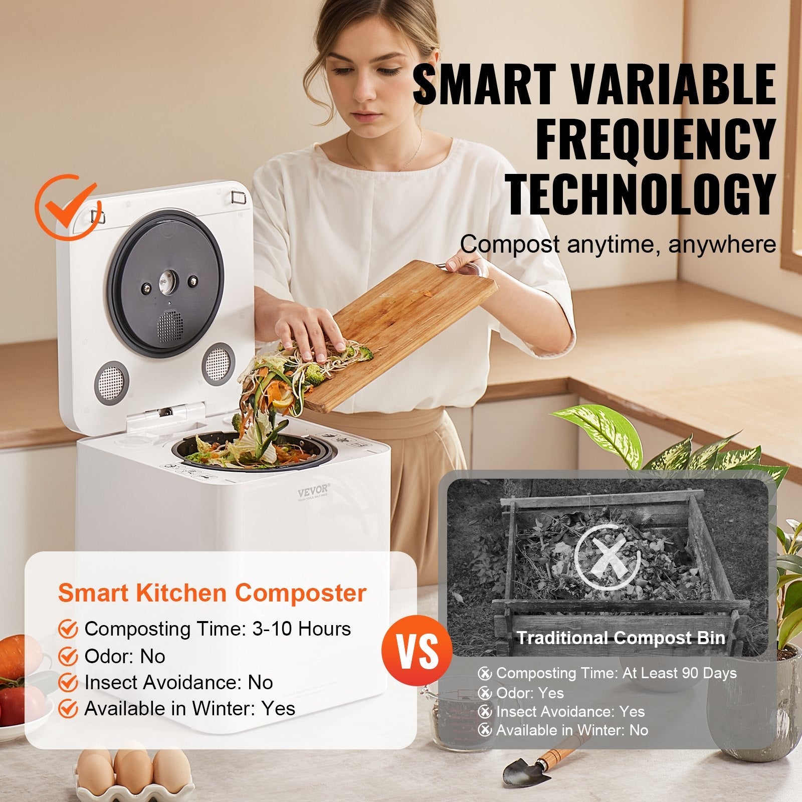VEVOR Electric Kitchen Composter 5 L Smart Countertop Composter Food Recycler 