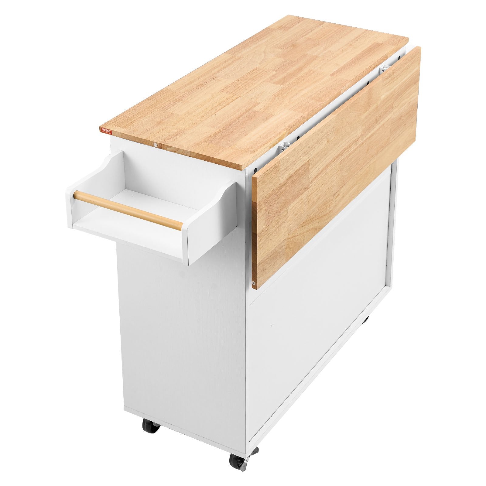 VEVOR Kitchen Island Cart with Solid Wood Top, 35.4" Width Mobile Carts with Storage Cabinet, Rolling Kitchen Table with Spice Rack, Towel Rack, Drop Leaf and Drawer, Portable Islands on Wheels, White 