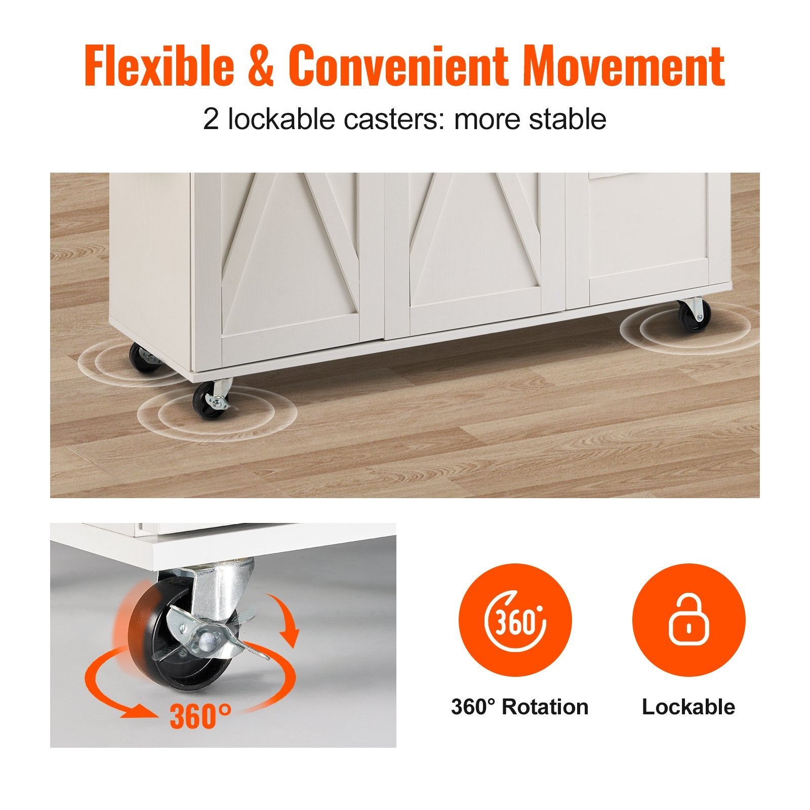 VEVOR Kitchen Island Cart with Solid Wood Top, 45.3" Width Mobile Carts with Storage Cabinet, Rolling Kitchen Table with Spice Rack, Towel Rack, Drop Leaf and Drawer, Portable Islands on Wheels, White 