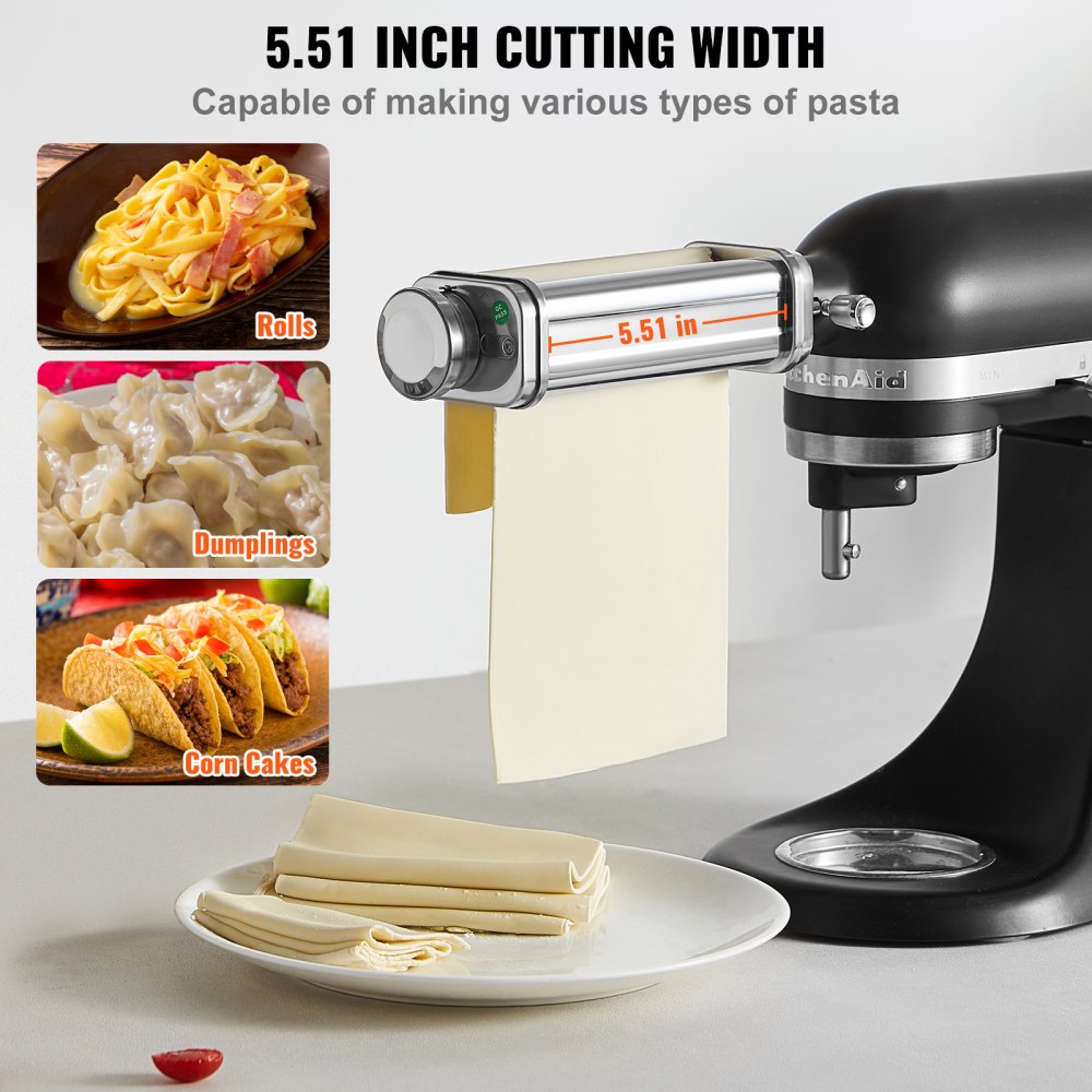 VEVOR Pasta Attachment for KitchenAid Stand Mixer, Stainless Steel Pasta Sheet Roller Attachment, Pasta Maker Machine Accessory with 8 Adjustable Thickness Knob, KitchenAid Pasta Attachment by VEVOR 