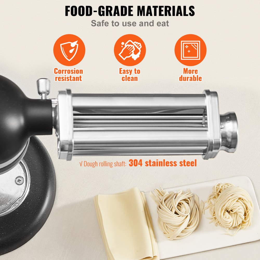 VEVOR Pasta Attachment for KitchenAid Stand Mixer, Stainless Steel Pasta Sheet Roller Attachment, Pasta Maker Machine Accessory with 8 Adjustable Thickness Knob, KitchenAid Pasta Attachment by VEVOR 