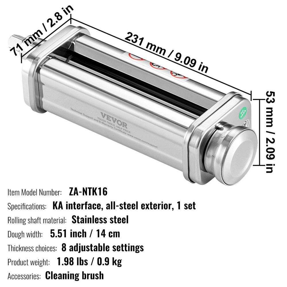 VEVOR Pasta Attachment for KitchenAid Stand Mixer, Stainless Steel Pasta Sheet Roller Attachment, Pasta Maker Machine Accessory with 8 Adjustable Thickness Knob, KitchenAid Pasta Attachment by VEVOR 