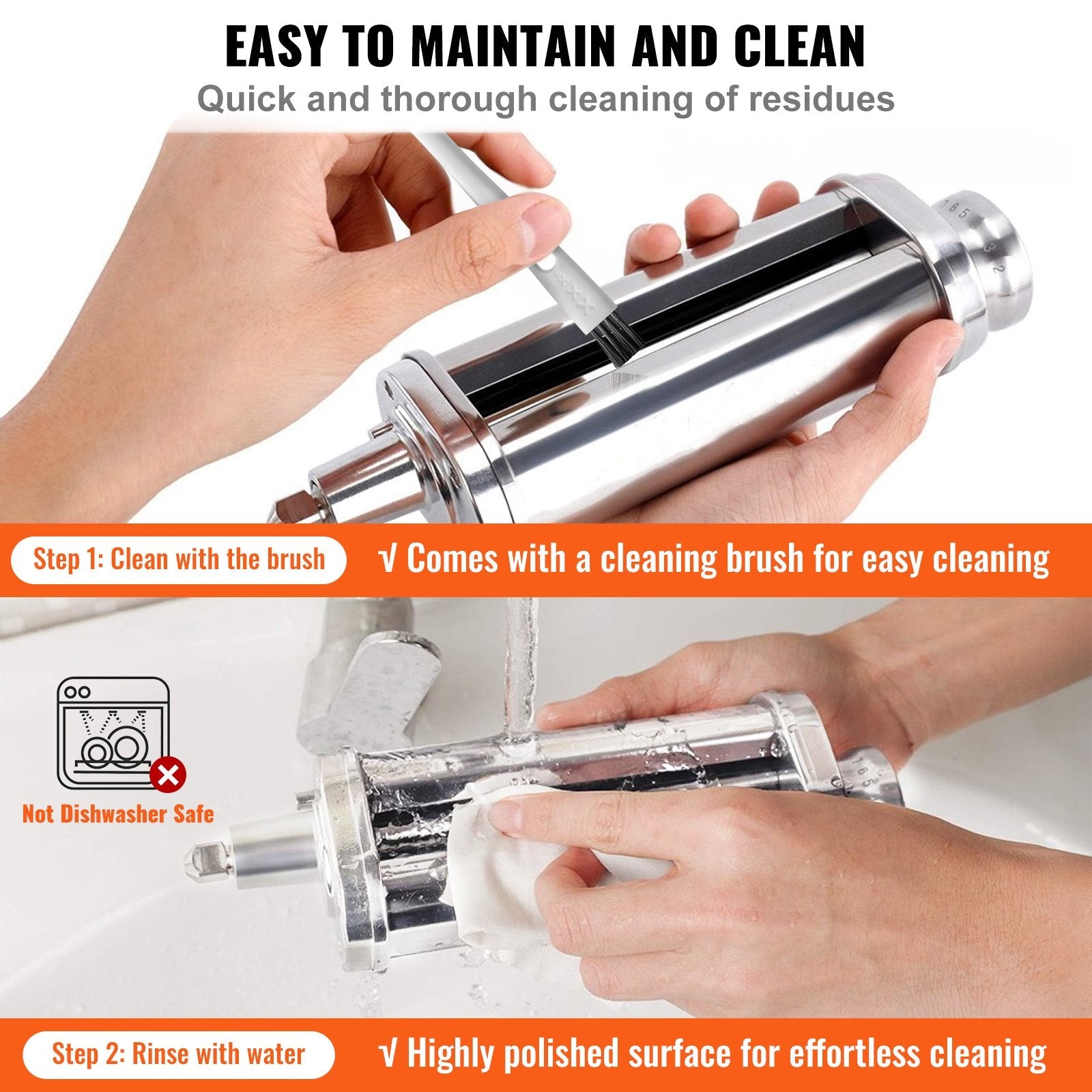 VEVOR Pasta Attachment for KitchenAid Stand Mixer, Stainless Steel Pasta Roller Cutter Set Including Pasta Sheet Roller, Spaghetti and Fettuccine Cutter, 8 Adjustable Thickness Knob Pasta Maker, 3Pcs 