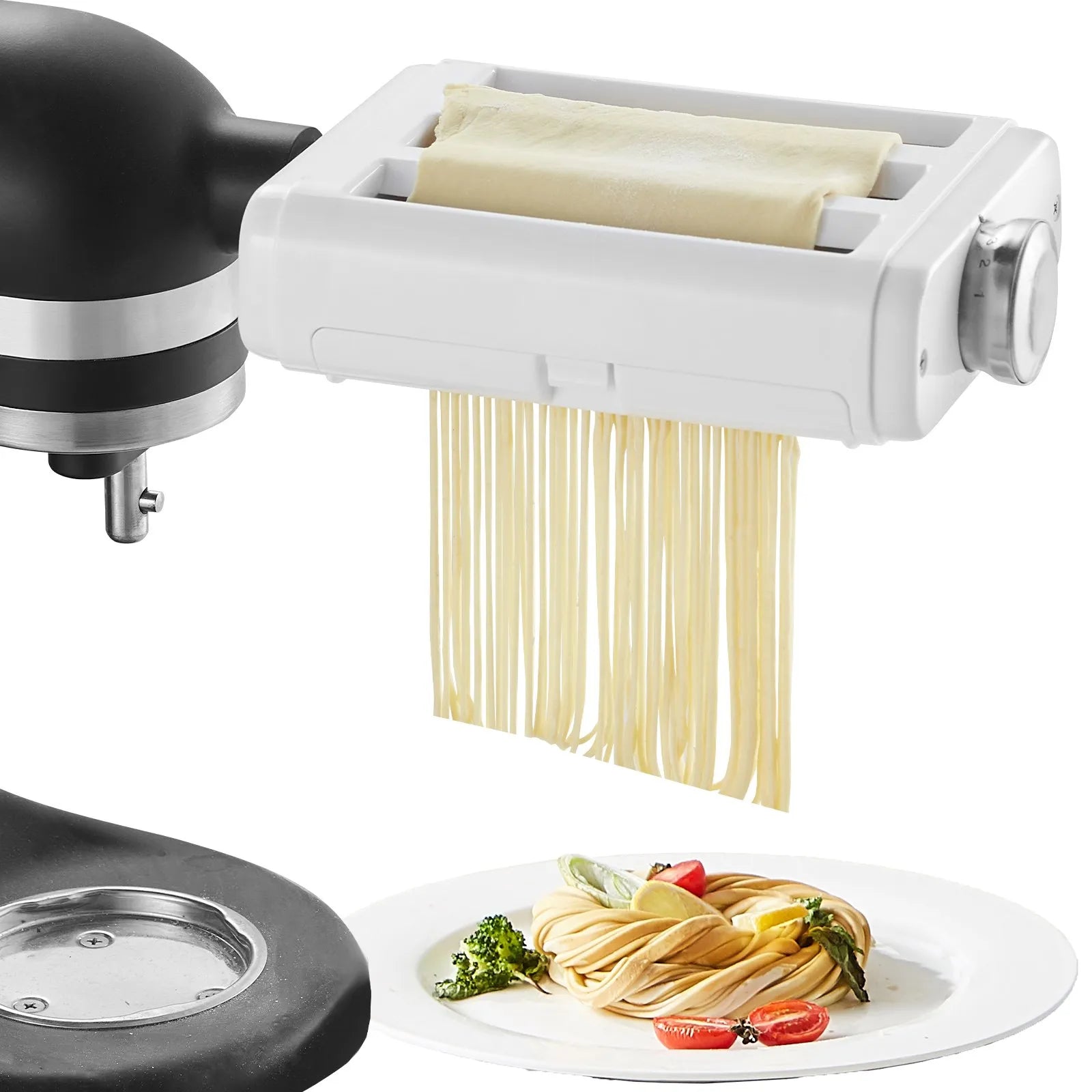 VEVOR Pasta Attachment for KitchenAid Stand Mixer, 3-IN-1 Stainless Steel Pasta Roller Cutter Set Including Pasta Sheet Roller, Spaghetti and Fettuccine Cutter, 8 Adjustable Thickness Knob Pasta Maker