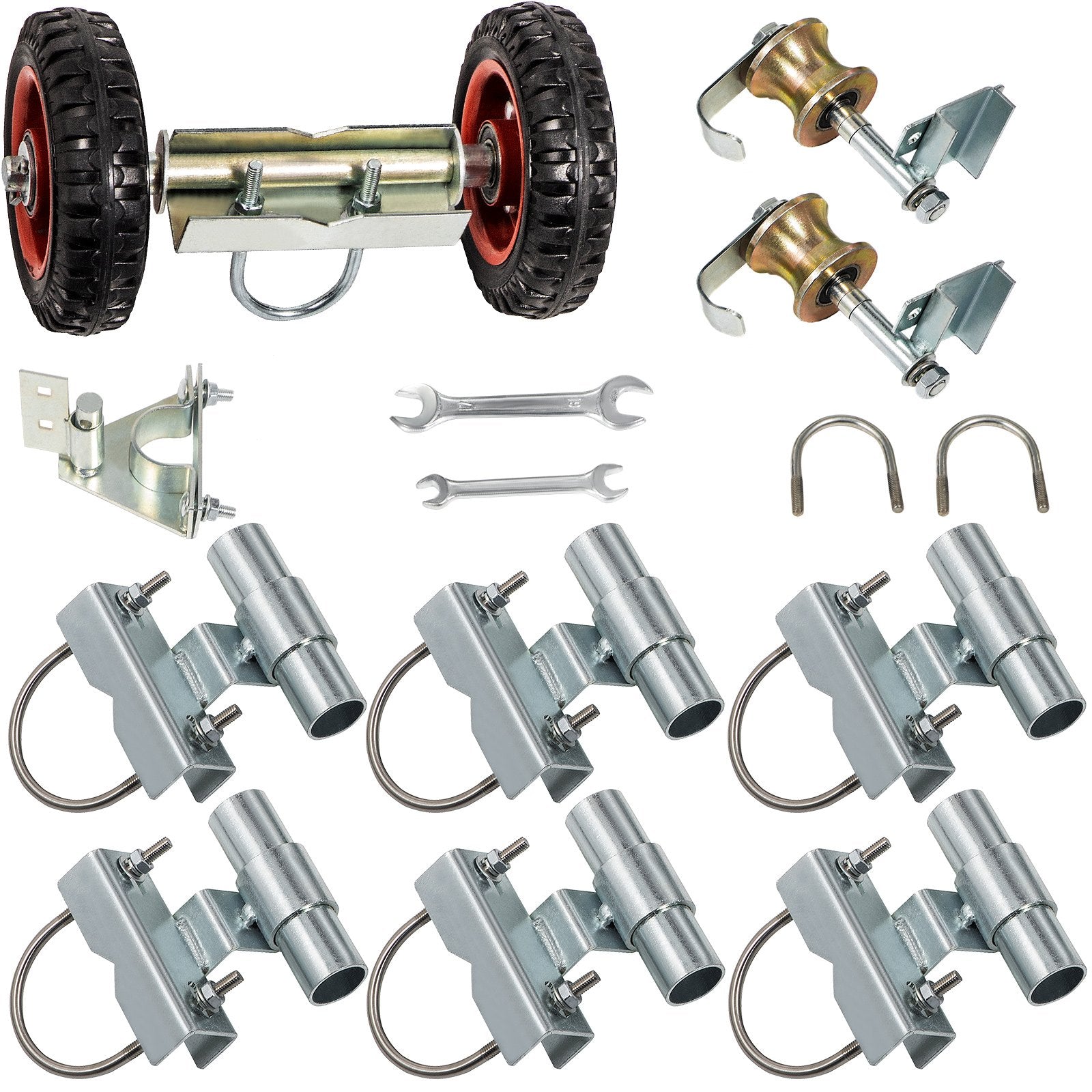 VEVOR Chain Link Rolling Gate Kit Galvanized Steel Rolling Fence 6 Universal Track Bracket Chain Link Rolling Gate Hardware Kit 2 Solid Rubber Wheels Fence Rolling Kit for Chain Link Sliding Gate 