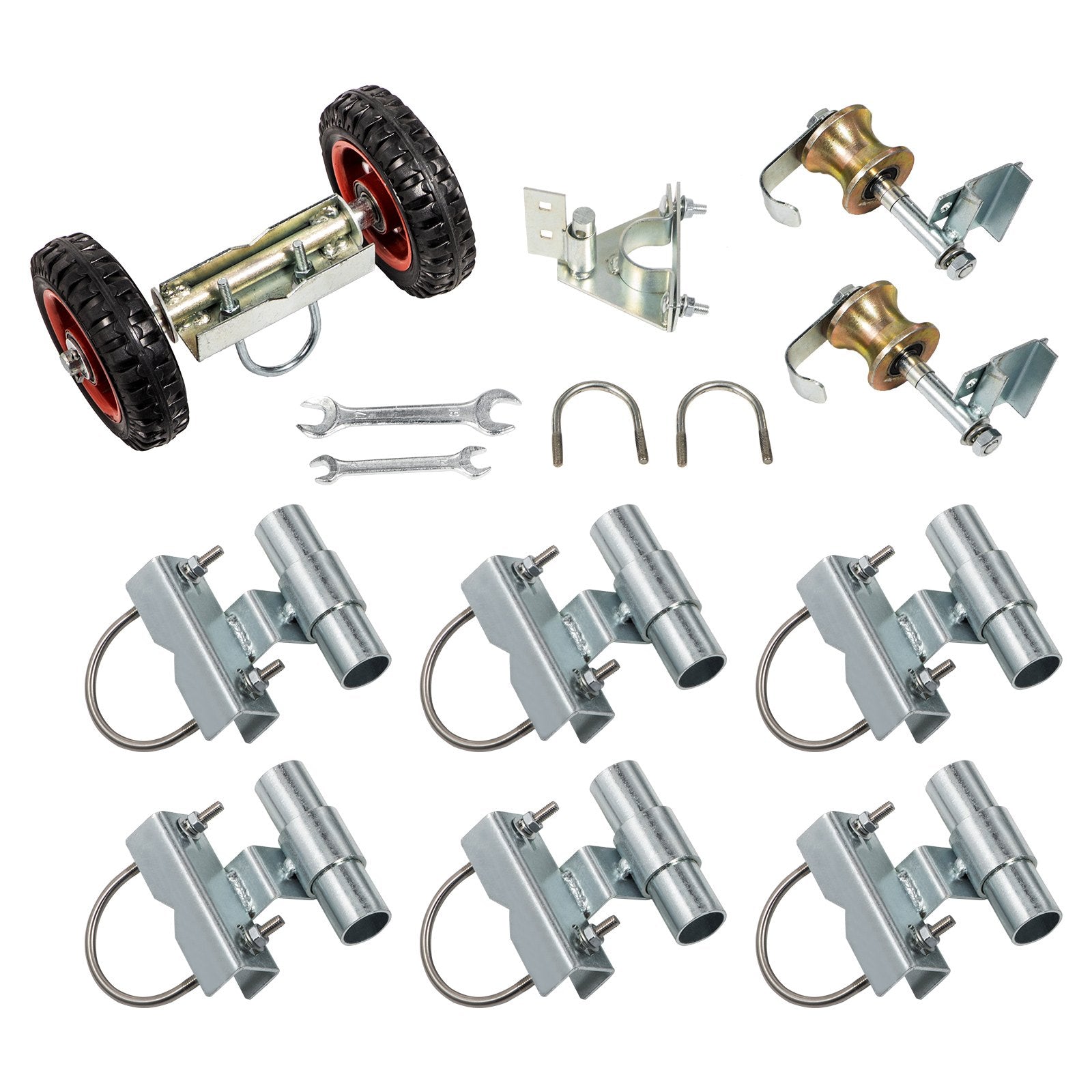 VEVOR Chain Link Rolling Gate Kit Galvanized Steel Rolling Fence 6 Universal Track Bracket Chain Link Rolling Gate Hardware Kit 2 Solid Rubber Wheels Fence Rolling Kit for Chain Link Sliding Gate 