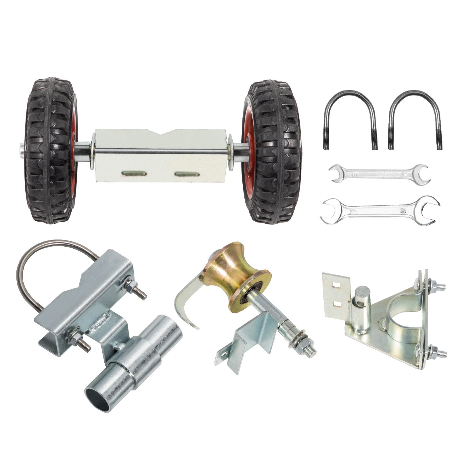 VEVOR Chain Link Rolling Gate Kit Galvanized Steel Rolling Fence 6 Universal Track Bracket Chain Link Rolling Gate Hardware Kit 2 Solid Rubber Wheels Fence Rolling Kit for Chain Link Sliding Gate 