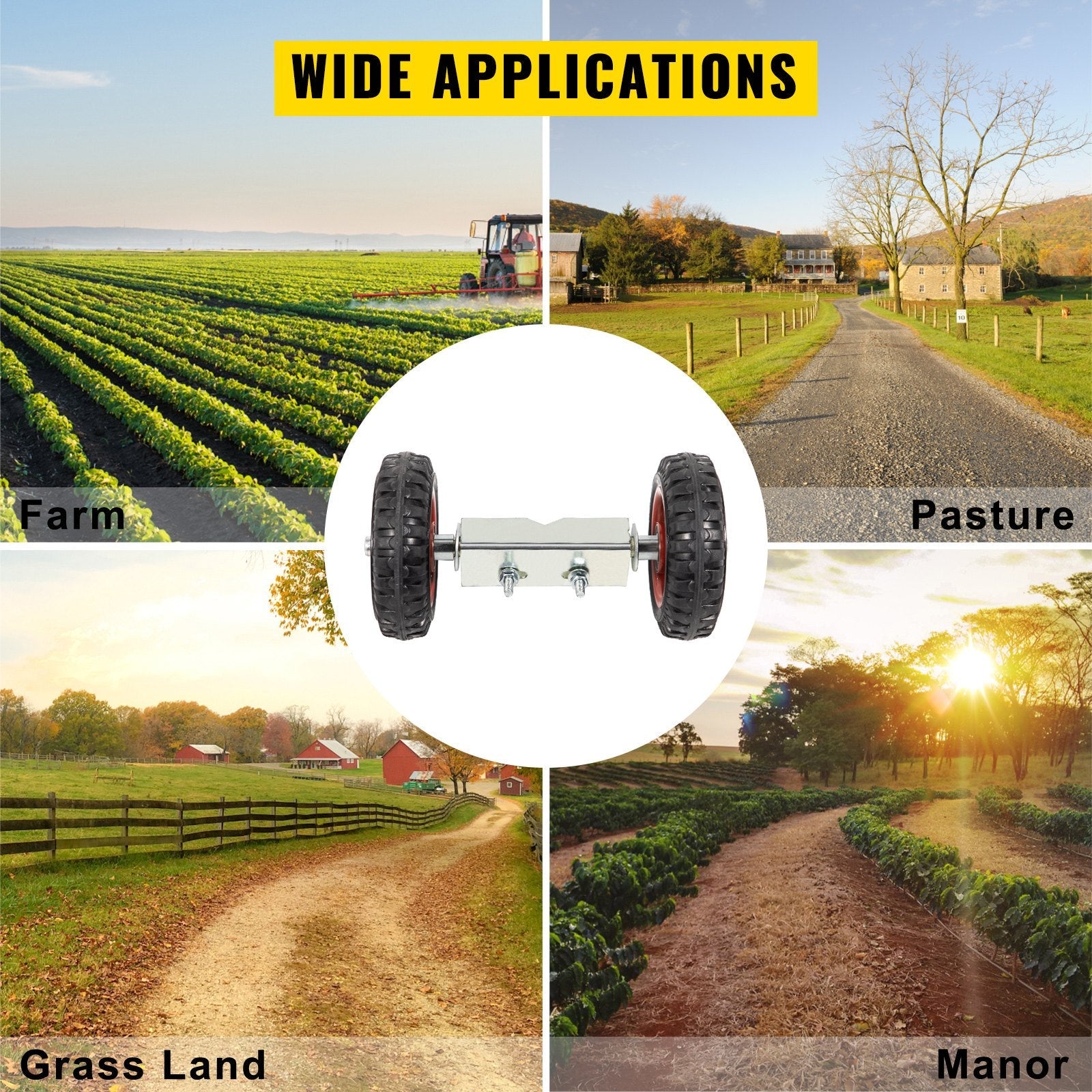 VEVOR Chain Link Rolling Gate Kit Galvanized Steel Rolling Fence 6 Universal Track Bracket Chain Link Rolling Gate Hardware Kit 2 Solid Rubber Wheels Fence Rolling Kit for Chain Link Sliding Gate 