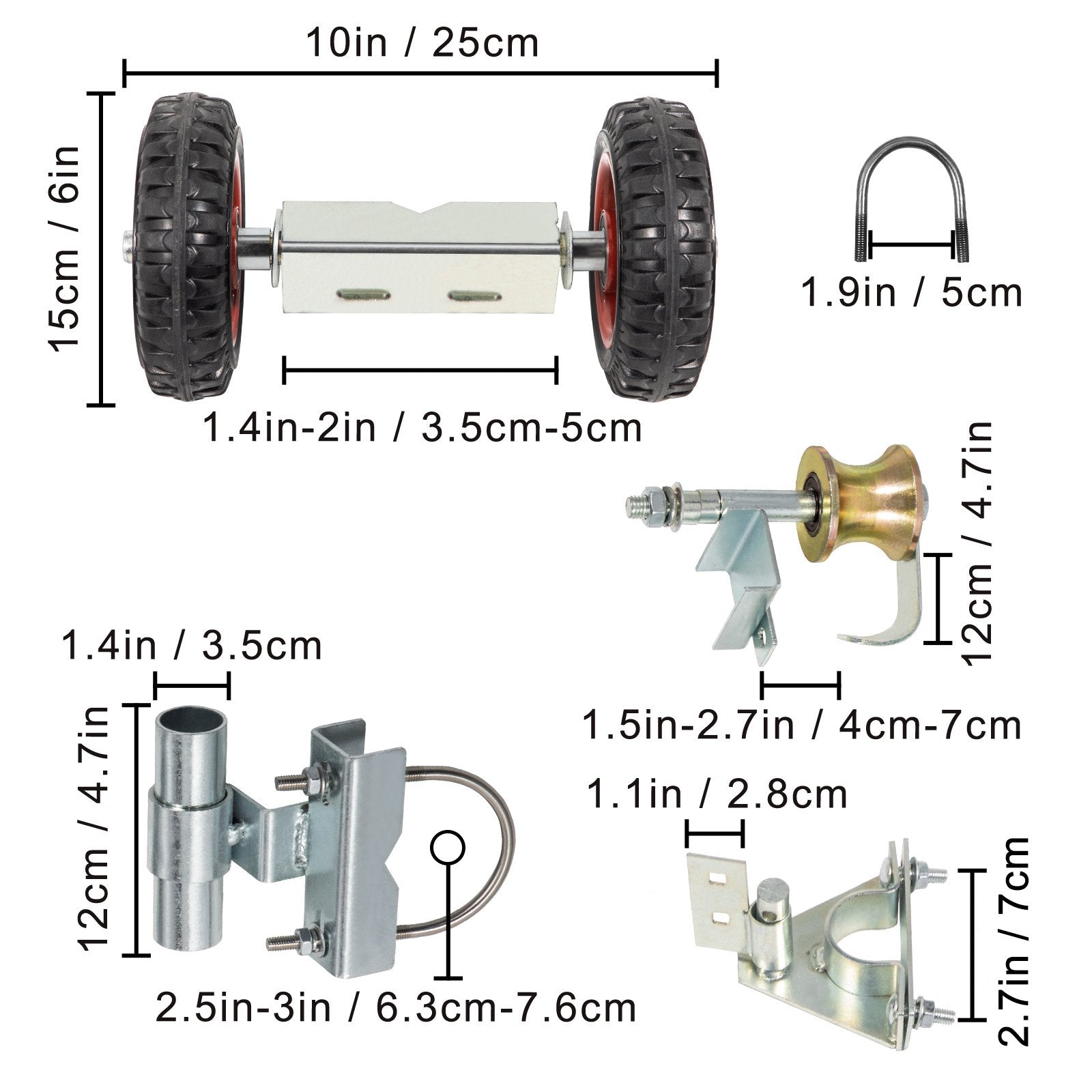 VEVOR Chain Link Rolling Gate Kit Galvanized Steel Rolling Fence 6 Universal Track Bracket Chain Link Rolling Gate Hardware Kit 2 Solid Rubber Wheels Fence Rolling Kit for Chain Link Sliding Gate 