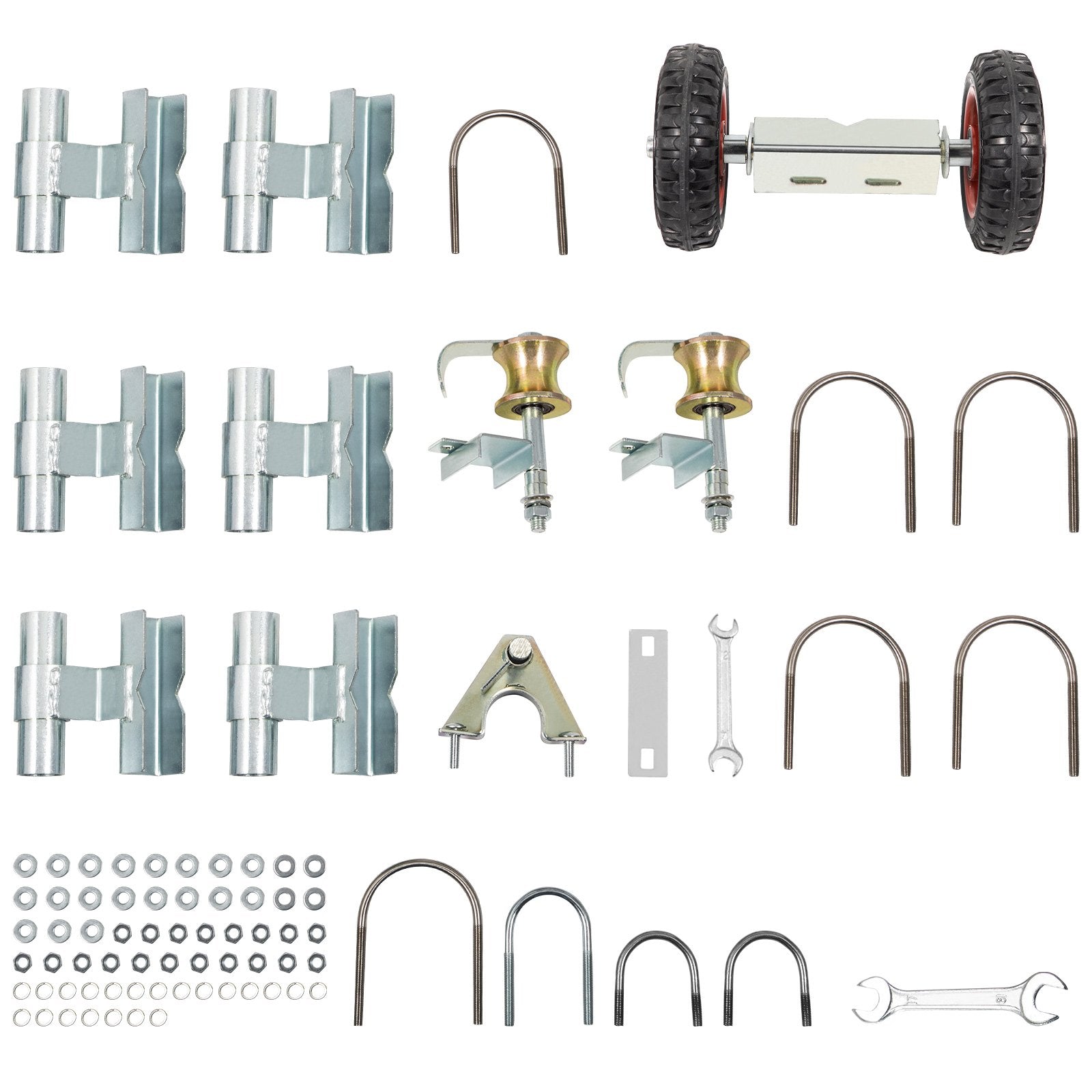 VEVOR Chain Link Rolling Gate Kit Galvanized Steel Rolling Fence 6 Universal Track Bracket Chain Link Rolling Gate Hardware Kit 2 Solid Rubber Wheels Fence Rolling Kit for Chain Link Sliding Gate 