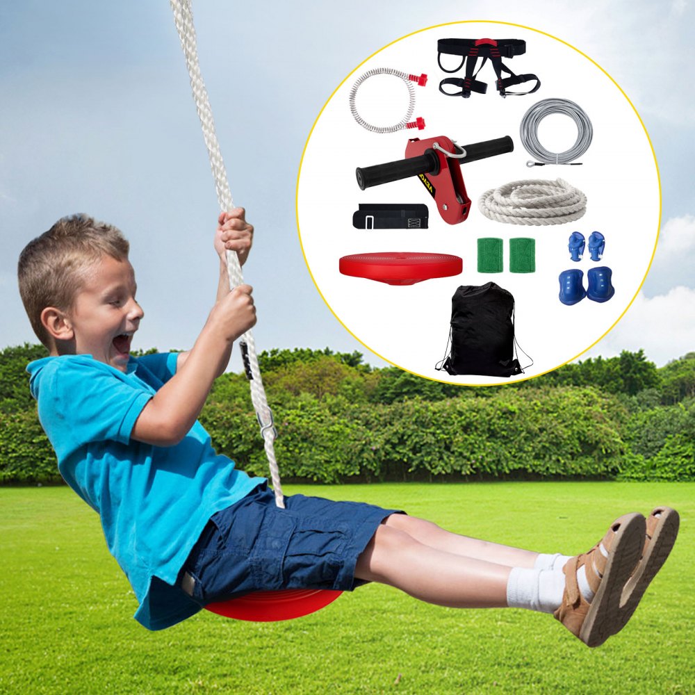 VEVOR Zip line Kits for Backyard 100FT, Zip Lines for Kid and Adult, Included Swing Seat, Zip Lines Brake, and Steel Trolley, Outdoor Playground Equipment 