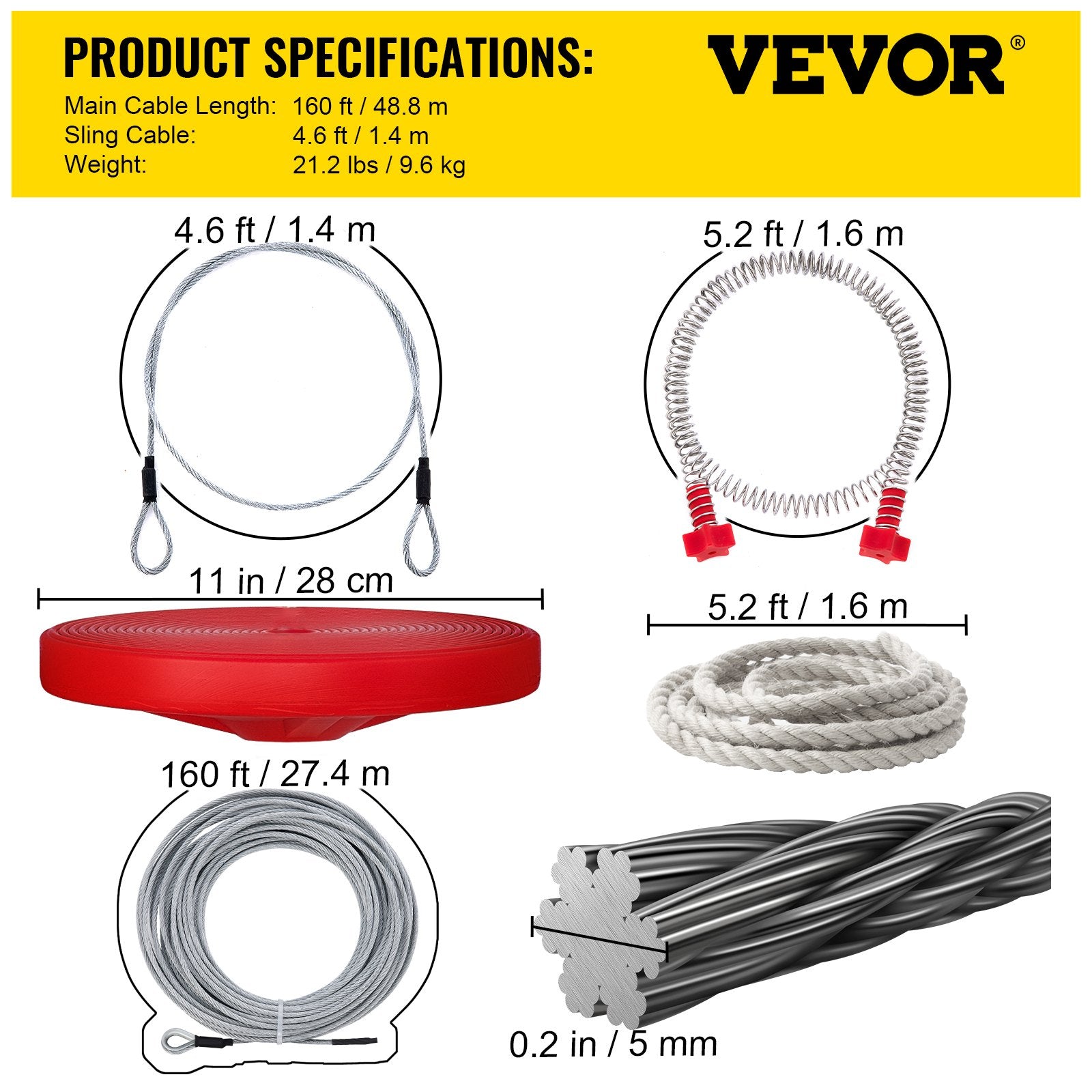 VEVOR Zip line Kits for Backyard 160FT, Zip Lines for Kid and Adult, Included Swing Seat, Zip Lines Brake, and Steel Trolley, Outdoor Playground Equipment 