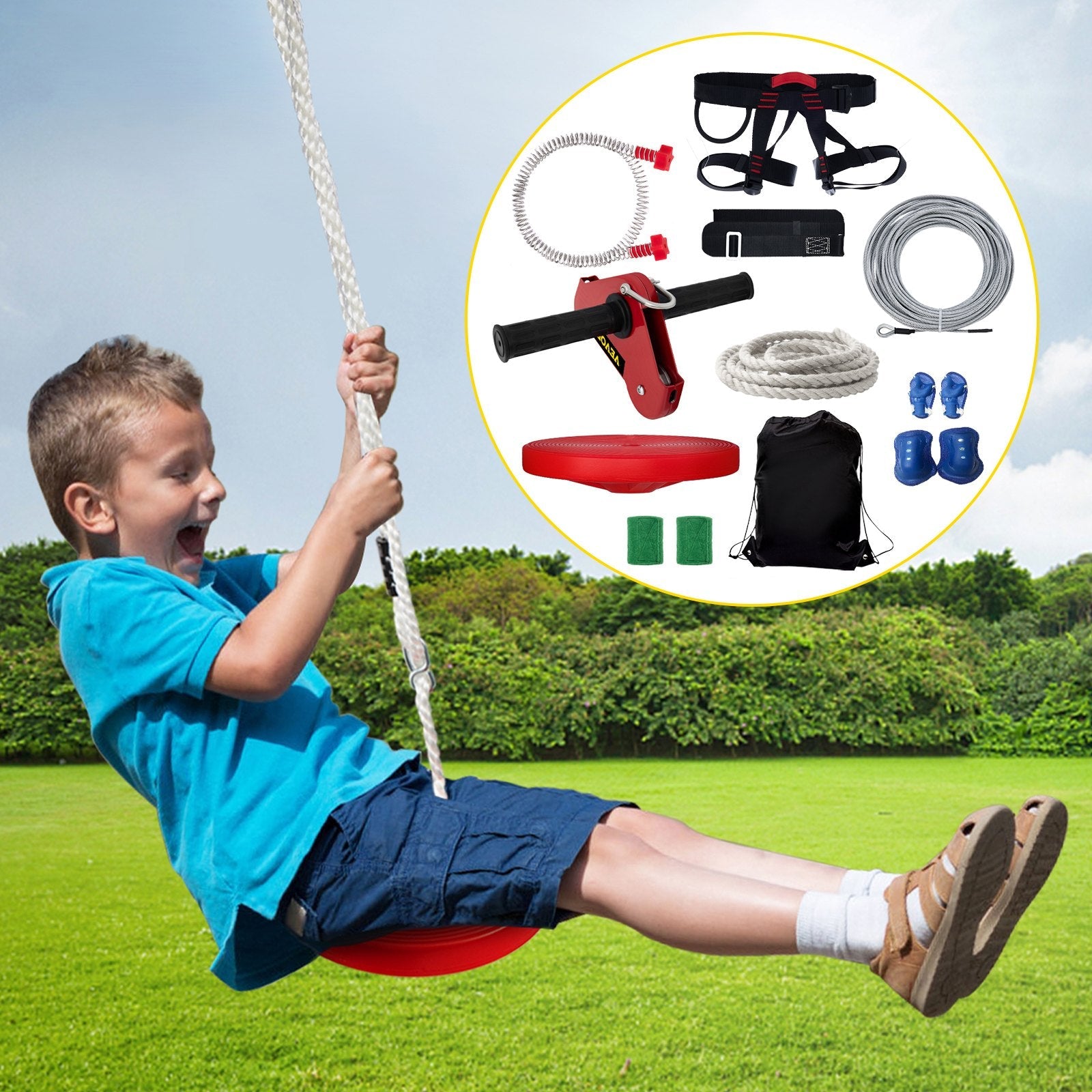 VEVOR Zip line Kits for Backyard 160FT, Zip Lines for Kid and Adult, Included Swing Seat, Zip Lines Brake, and Steel Trolley, Outdoor Playground Equipment 