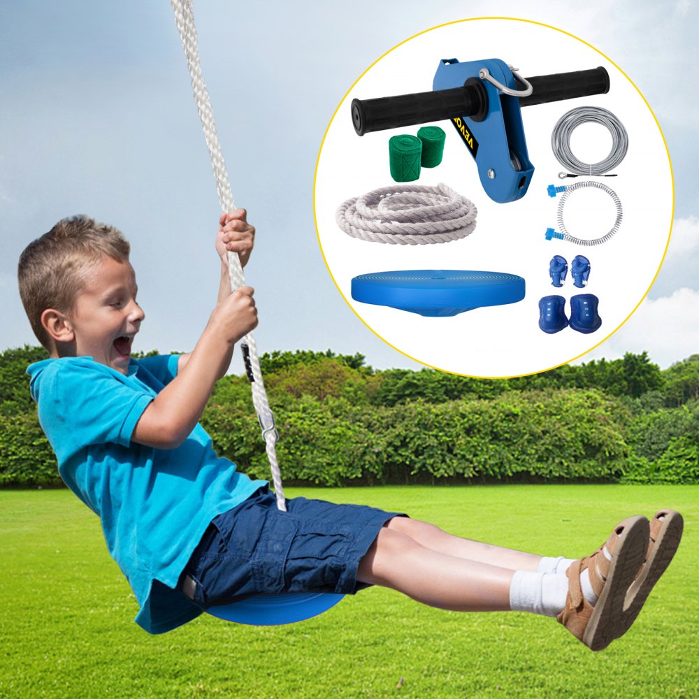 VEVOR Zip line Kits for Backyard 60FT, Zip Lines for Kid and Adult, Included Swing Seat, Zip Lines Brake, and Steel Trolley, Outdoor Playground Equipment 