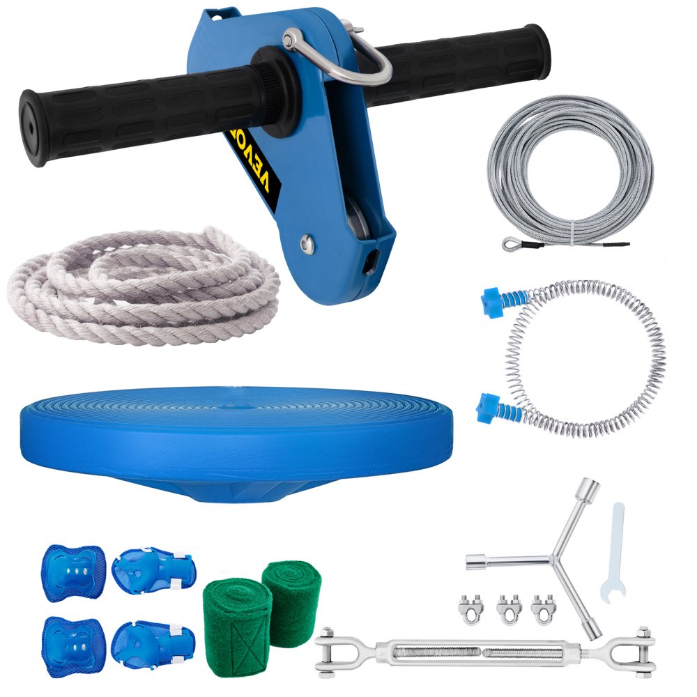 VEVOR Zip line Kits for Backyard 60FT, Zip Lines for Kid and Adult, Included Swing Seat, Zip Lines Brake, and Steel Trolley, Outdoor Playground Equipment 