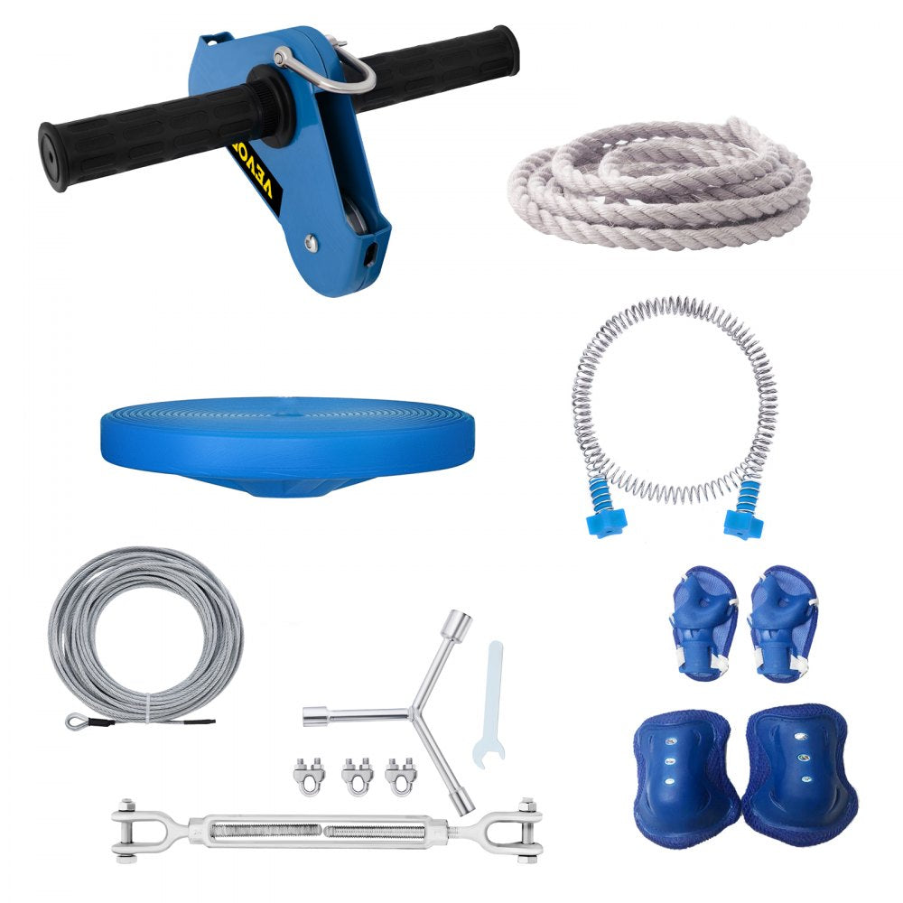 VEVOR Zip line Kits for Backyard 60FT, Zip Lines for Kid and Adult, Included Swing Seat, Zip Lines Brake, and Steel Trolley, Outdoor Playground Equipment 