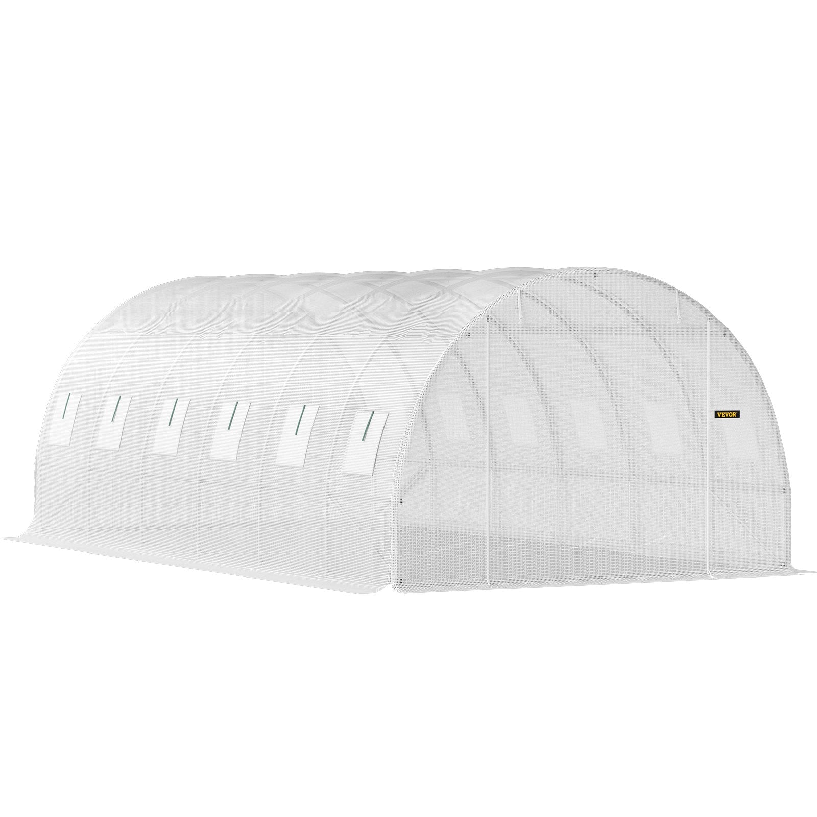 VEVOR Walk-in Tunnel Greenhouse, 20 x 10 x 7 ft Portable Plant Hot House w/ Galvanized Steel Hoops, 3 Top Beams, 4 Diagonal Poles, 2 Zippered Doors & 12 Roll-up Windows, White 
