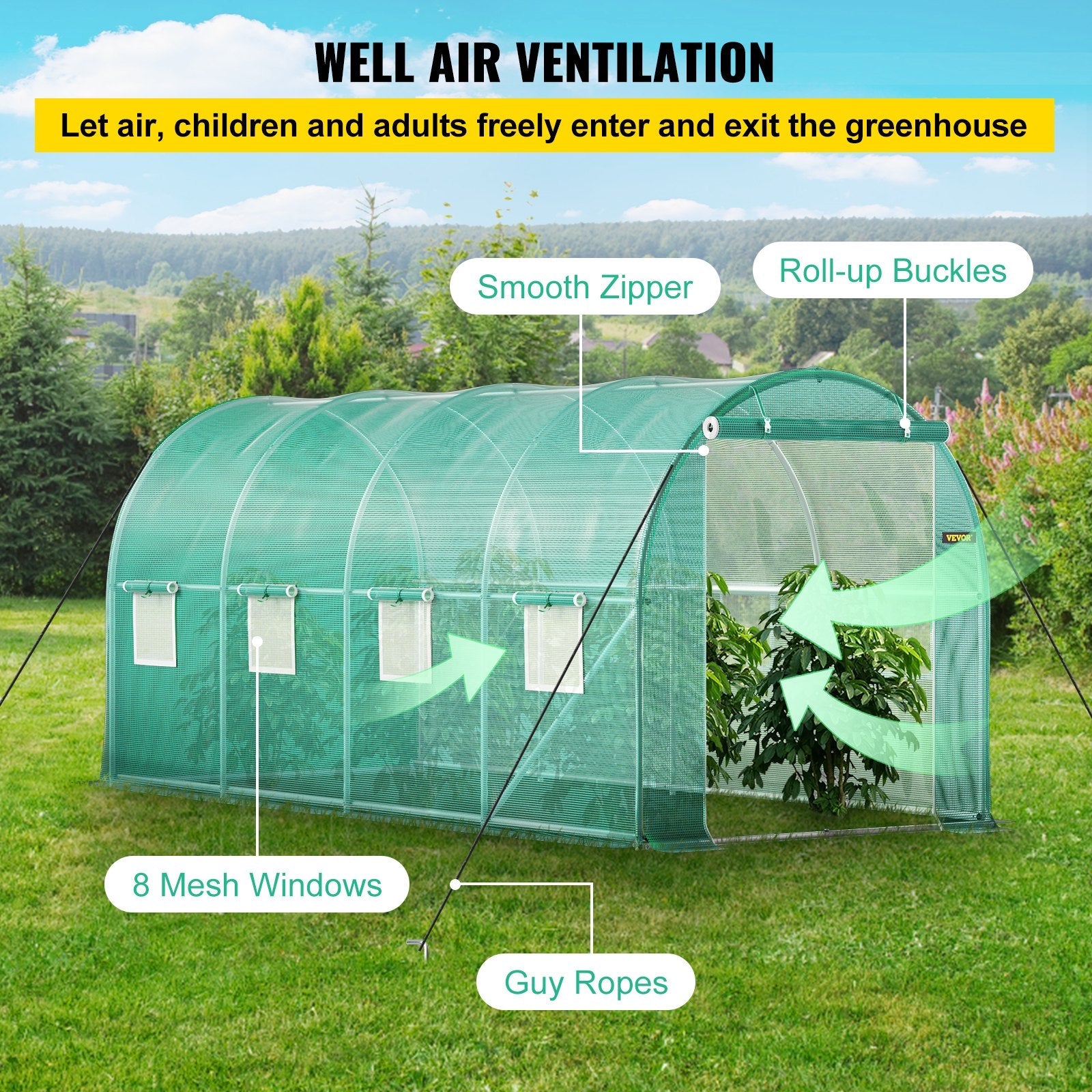 VEVOR Walk-in Tunnel Greenhouse Galvanized Frame & Waterproof Cover 15x7x7 ft 