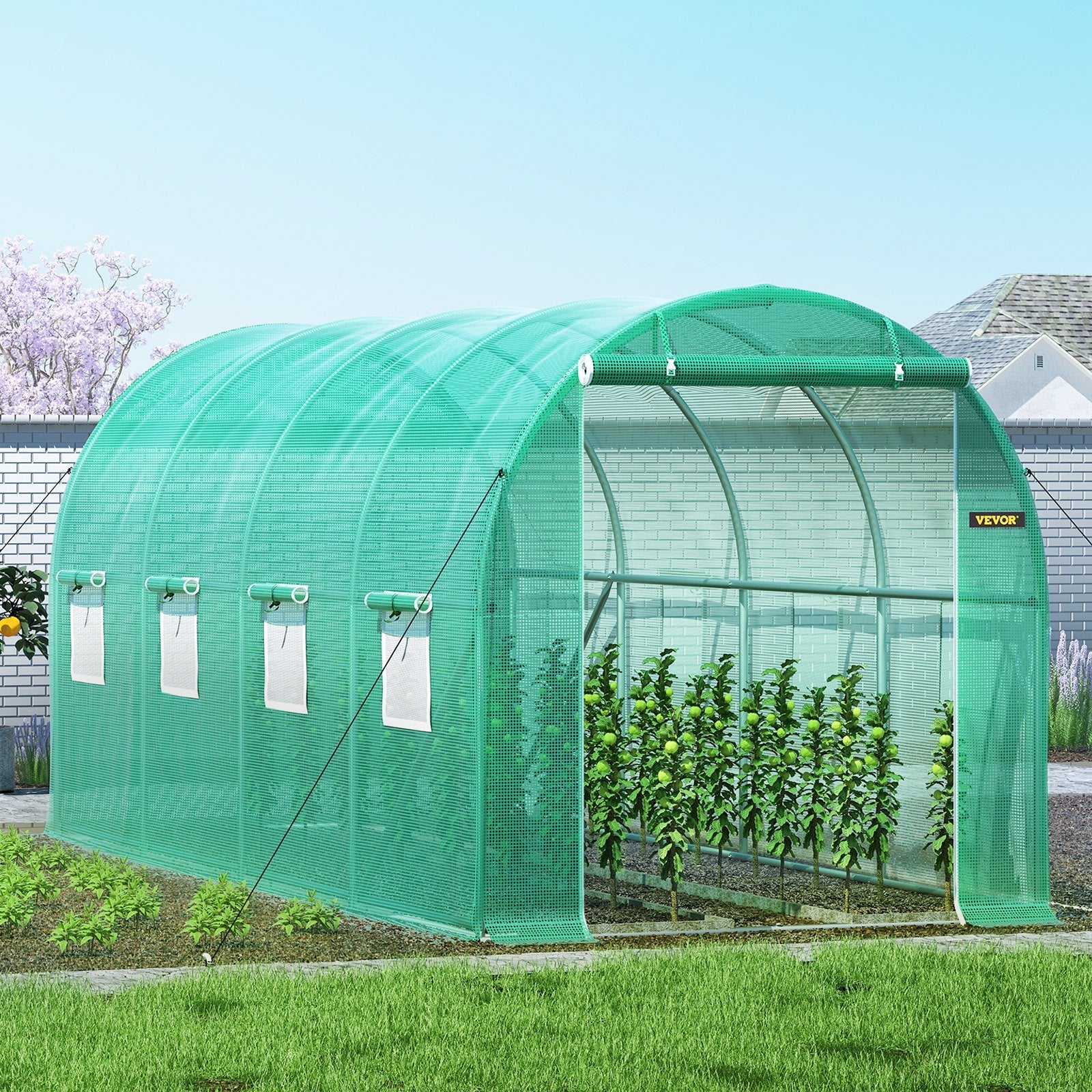 VEVOR Walk-in Tunnel Greenhouse Galvanized Frame & Waterproof Cover 15x7x7 ft 