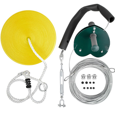 VEVOR 80ft Yellow Zip Line Kit Kids Adult Zip Line Trolley Slackers Zip Lines with Seat and Handle Heart Shaped Trolley for Backyard Entertainment 