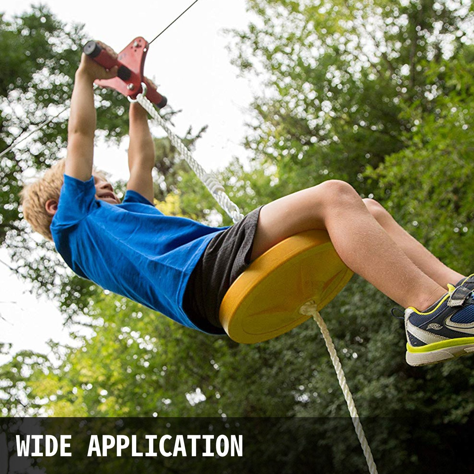 VEVOR 80ft Yellow Zip Line Kit Kids Adult Zip Line Trolley Slackers Zip Lines with Seat and Handle Heart Shaped Trolley for Backyard Entertainment 