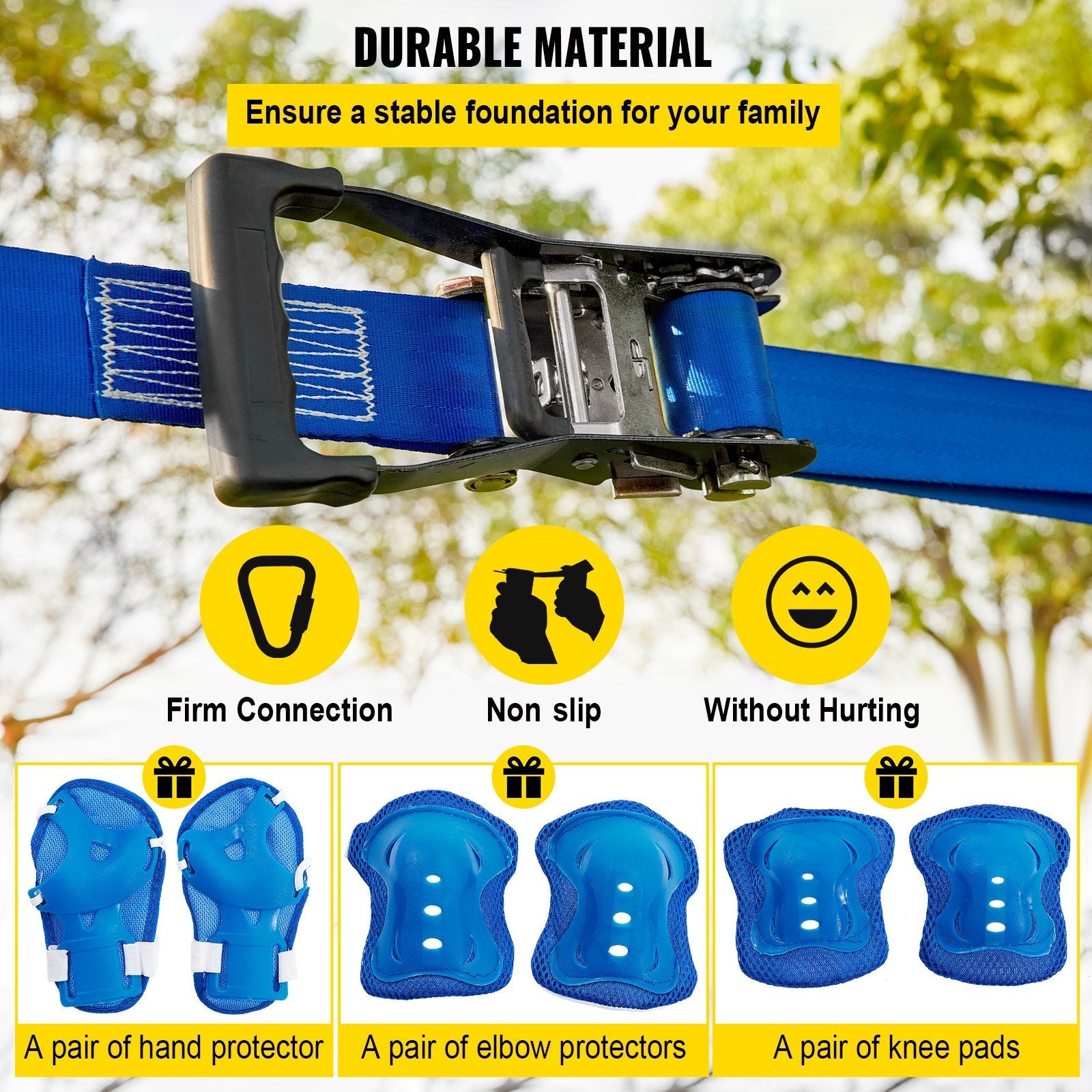 VEVOR Warrior Course, 80ft Slackline Obstacle Course, obstacle course for kids w/ 250lb Max Capacity, Slackline Training Line w/ Hanging Activities Accessories, Obstacle Course Equipment for Backyard 