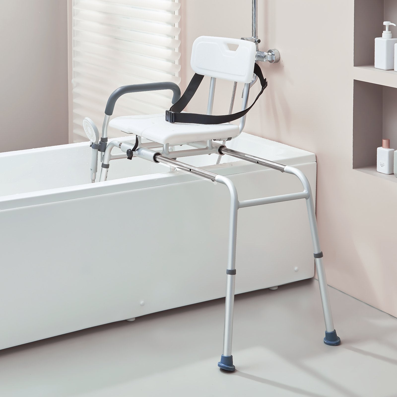 VEVOR Sliding Tub Transfer Bench Shower Chair & Cut-Out Seat Reversible Backrest 