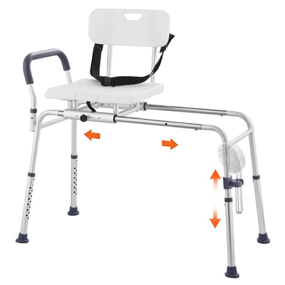 VEVOR Sliding Tub Transfer Bench Shower Chair & Cut-Out Seat Reversible Backrest 
