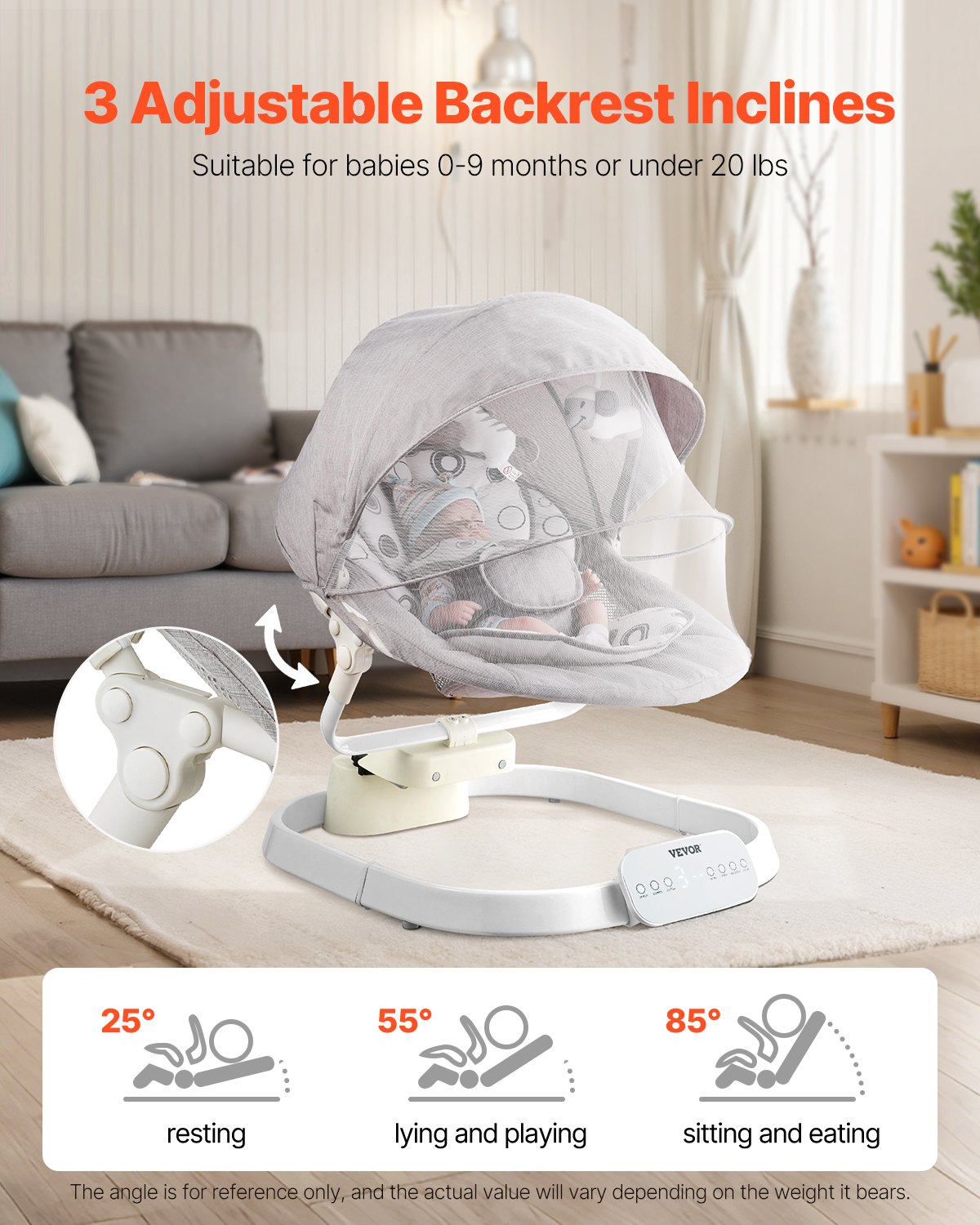 VEVOR Baby Swing for Infants 3 Speeds 3 Seat Positions Remote Control Bluetooth 