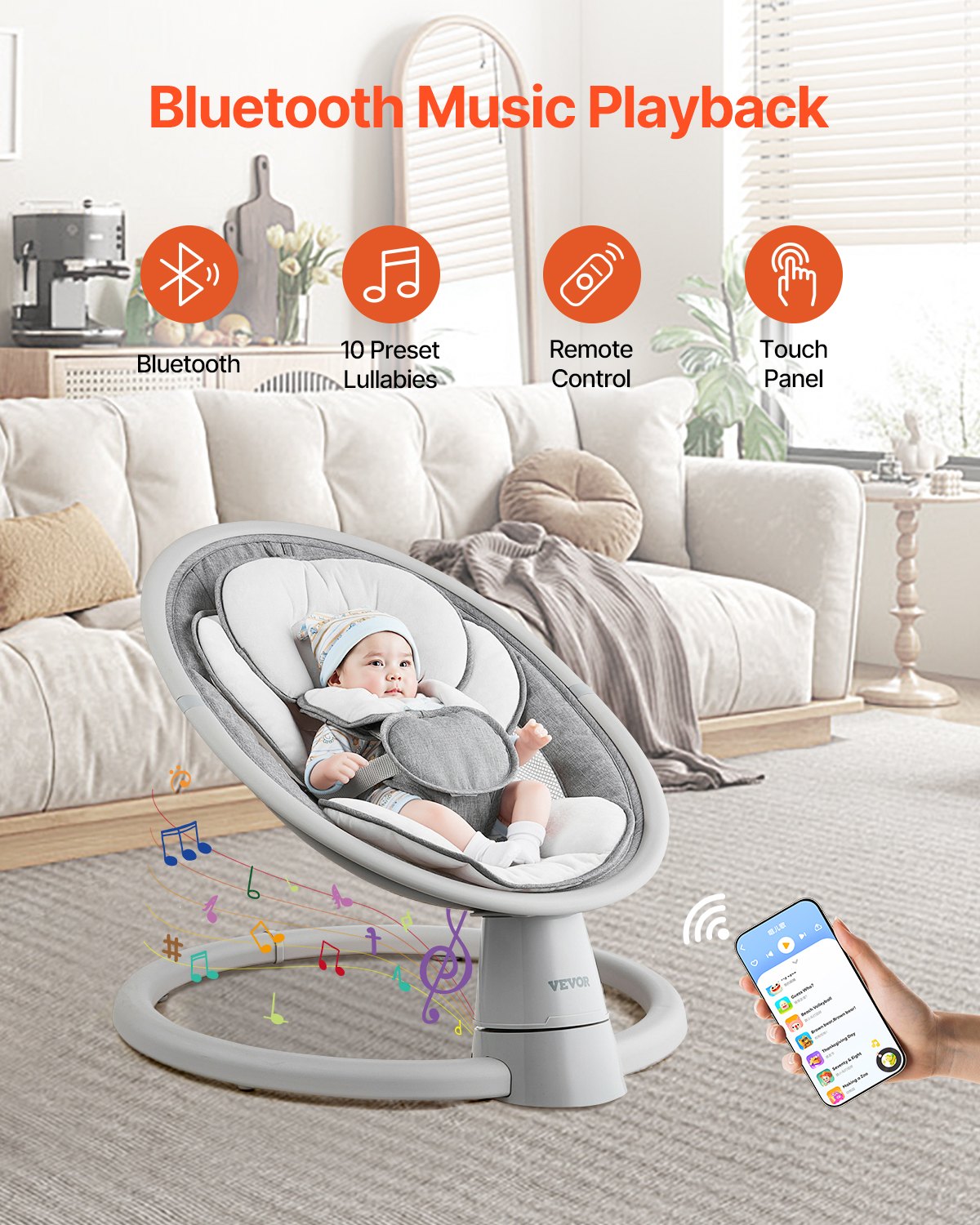 VEVOR Baby Swing for Infants 5 Speeds Remote Control Bluetooth Lullabies Cushion 