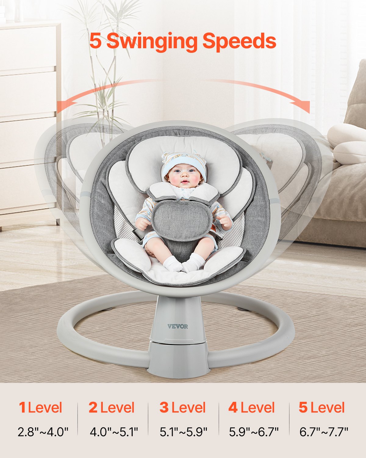 VEVOR Baby Swing for Infants 5 Speeds Remote Control Bluetooth Lullabies Cushion 