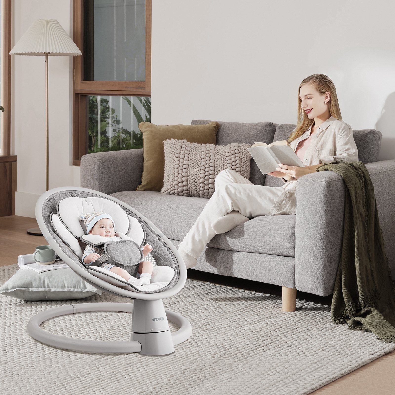 VEVOR Baby Swing for Infants 5 Speeds Remote Control Bluetooth Lullabies Cushion 