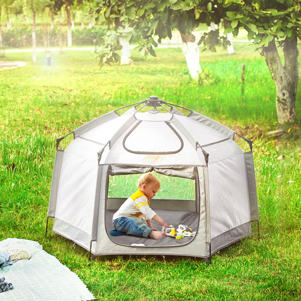 VEVOR Baby Playpen with Canopy, 59.8"x59.8" Indoor/Outdoor Portable Playpen for Babies and Toddlers, Lightweight & Foldable, Pop Up Toddler Play Yard with 3 Sun-Shades, Travel Bag for Beach Home Park 