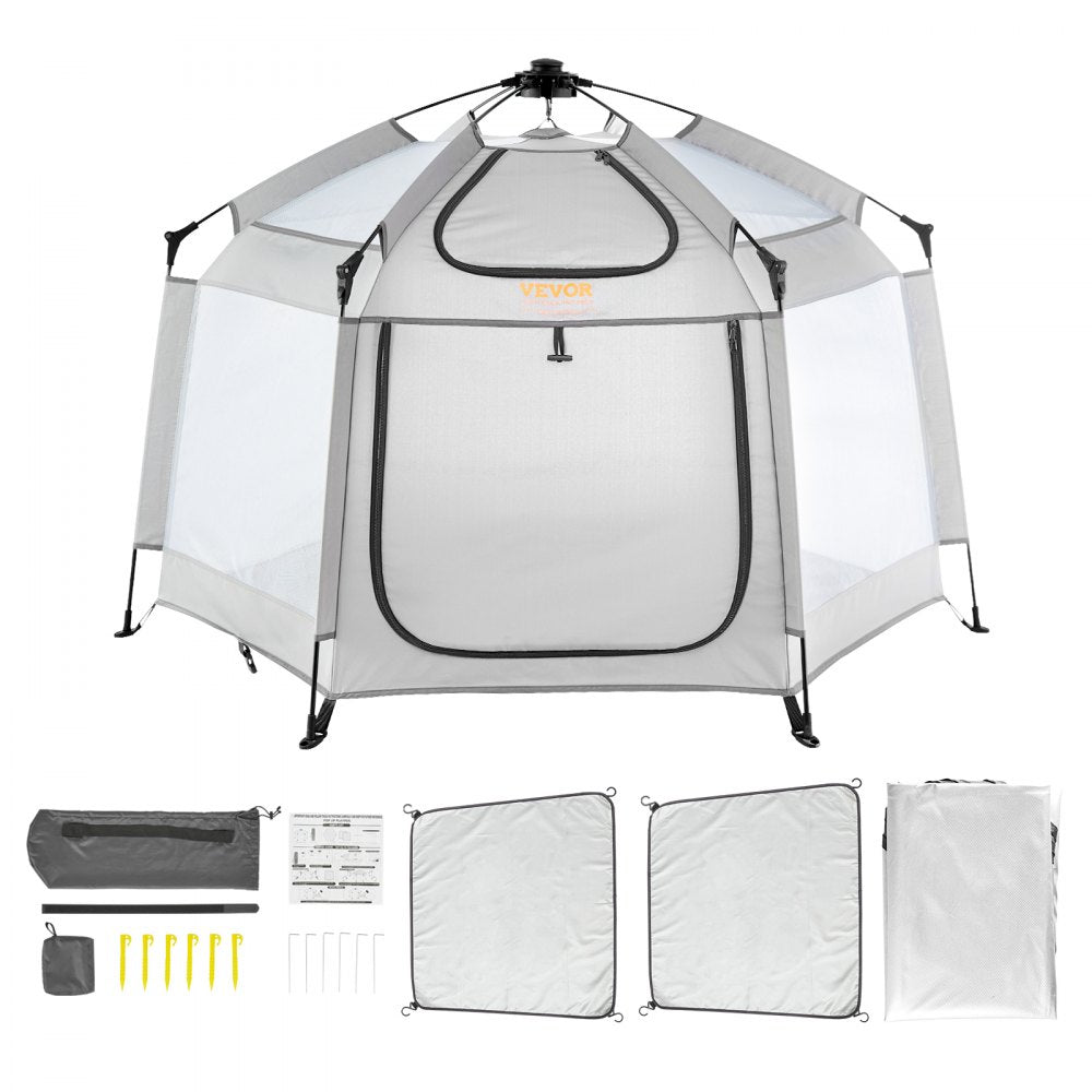 VEVOR Baby Playpen with Canopy, 59.8"x59.8" Indoor/Outdoor Portable Playpen for Babies and Toddlers, Lightweight & Foldable, Pop Up Toddler Play Yard with 3 Sun-Shades, Travel Bag for Beach Home Park 