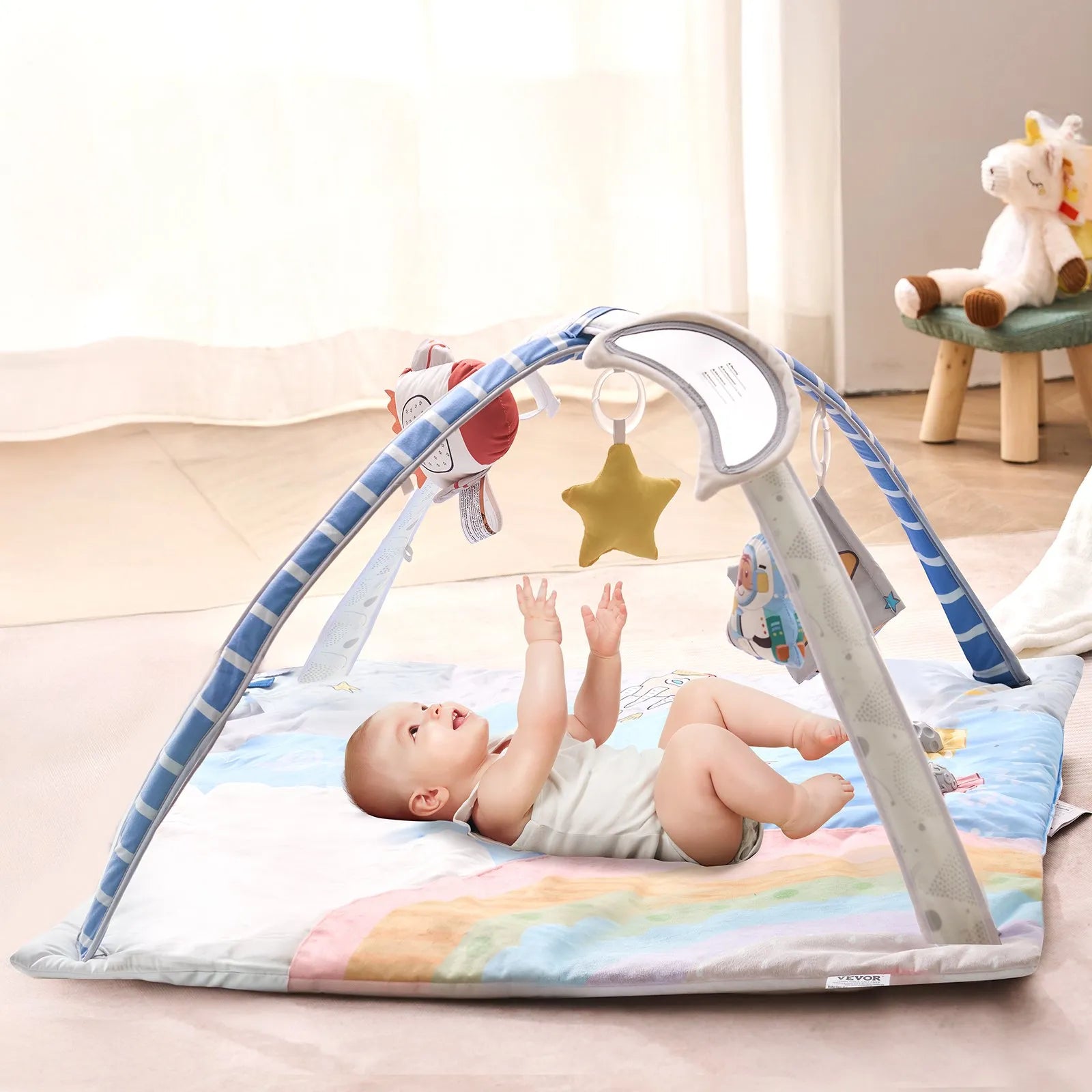 VEVOR Baby Play Gym Mat Tummy Time Activity Mat with 6 Sensory Toy 35.0" x 35.0"