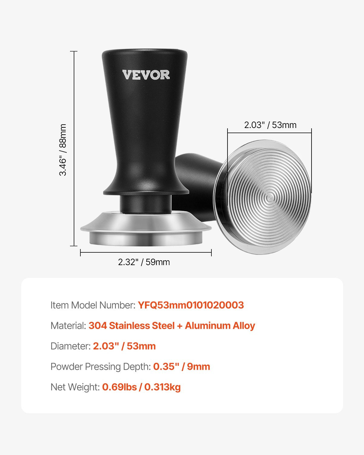 VEVOR 53mm Espresso Tamper Stainless Steel Coffee Tamper with Spring 