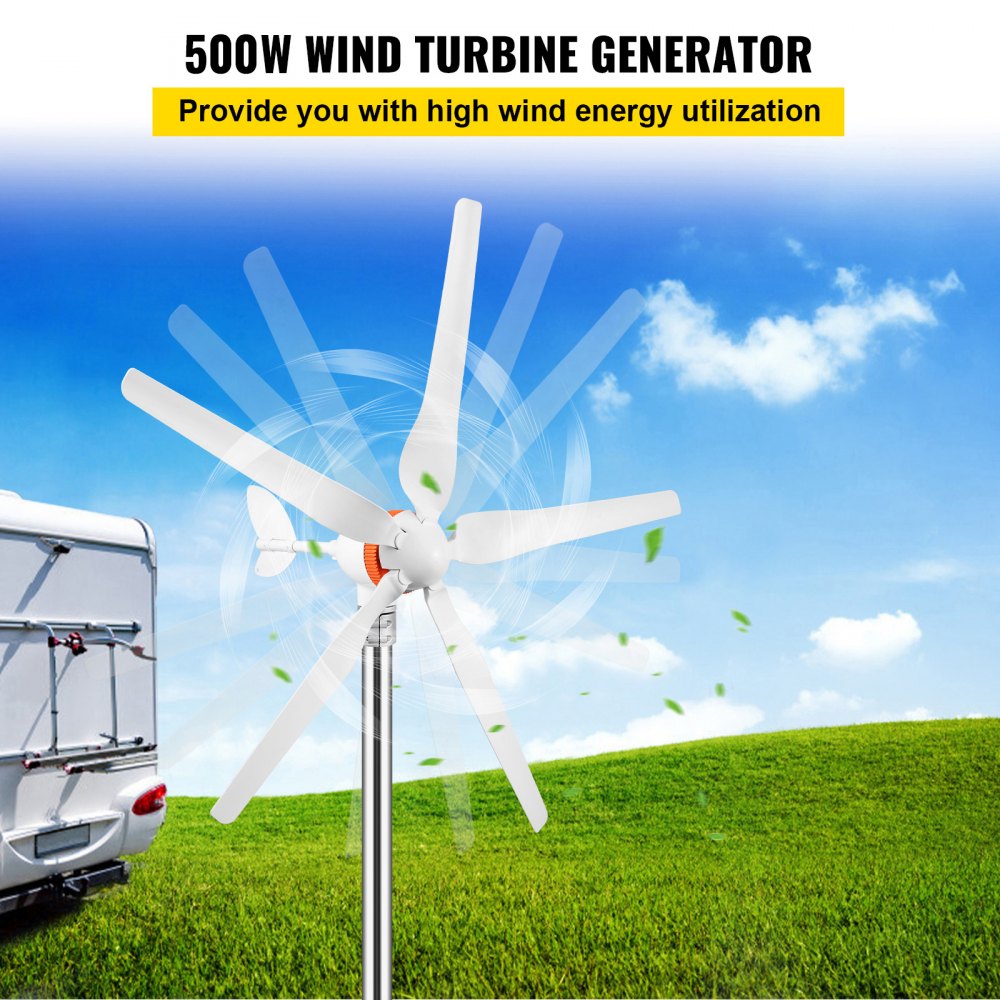 VEVOR Wind Turbine Generator, 12V/AC Wind Turbine Kit, 500W Wind Power Generator With MPPT Controller 5 Blades Auto Adjust Windward Direction Suitable for Terrace, Marine, Motor Home, Chalet, Boat 