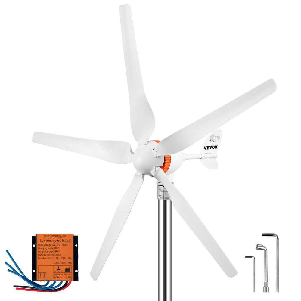 VEVOR Wind Turbine Generator, 12V/AC Wind Turbine Kit, 500W Wind Power Generator With MPPT Controller 5 Blades Auto Adjust Windward Direction Suitable for Terrace, Marine, Motor Home, Chalet, Boat 