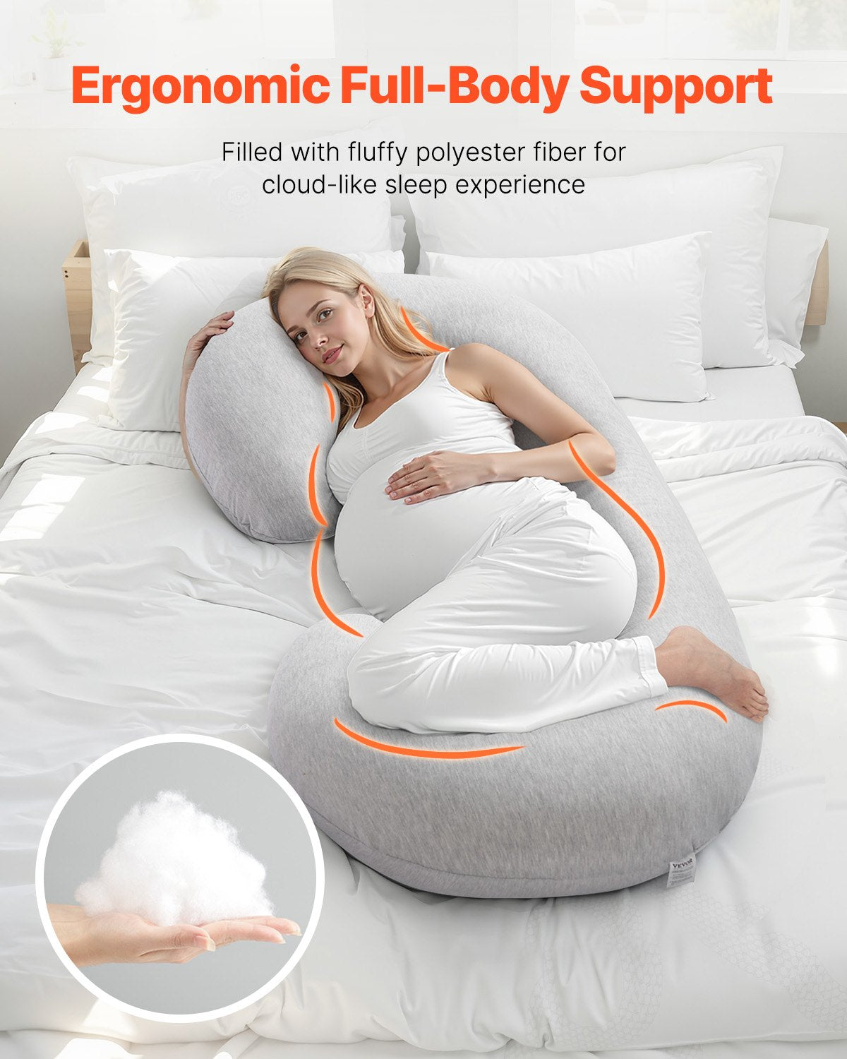 VEVOR Pregnancy Pillow C-Shaped Full Body Maternity Pillow Soft and Breathable 