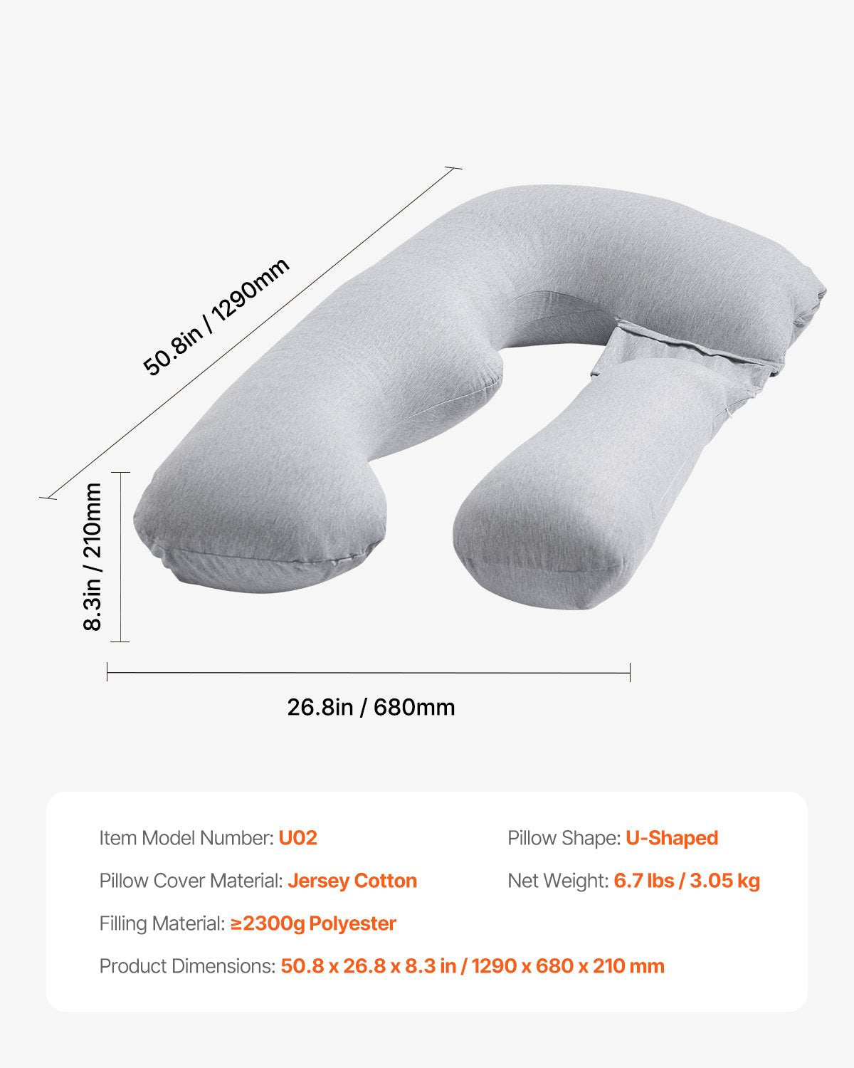 VEVOR Pregnancy Pillow U-Shaped Full Body Maternity Pillow Soft and Breathable 
