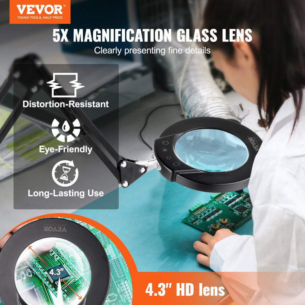 VEVOR 5X Floor Magnifying Glass with Light and Stand LED 5 Color Modes 3-in-1 