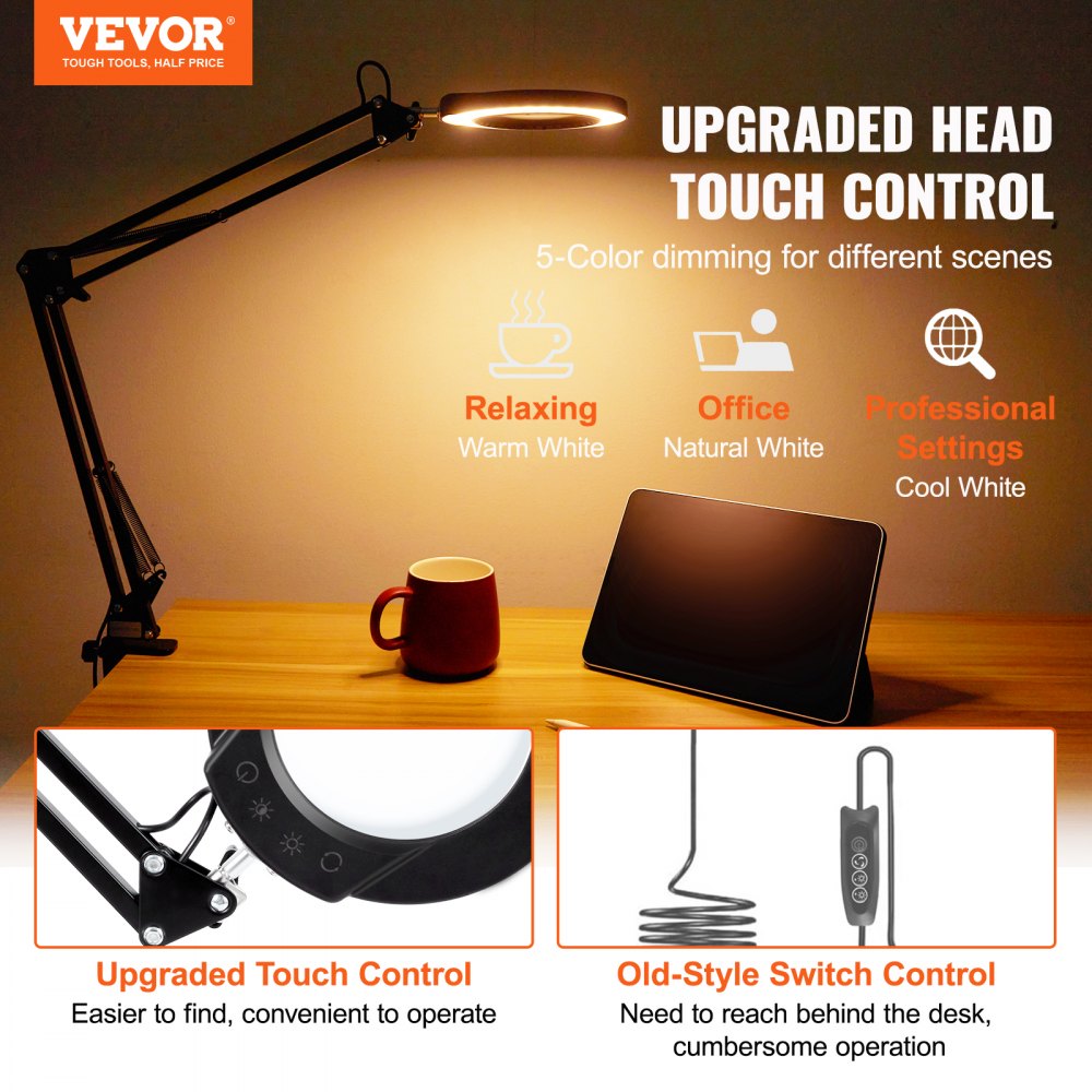 VEVOR Magnifying Glass with Light & Base 5X Magnifying Lamp 4.3 