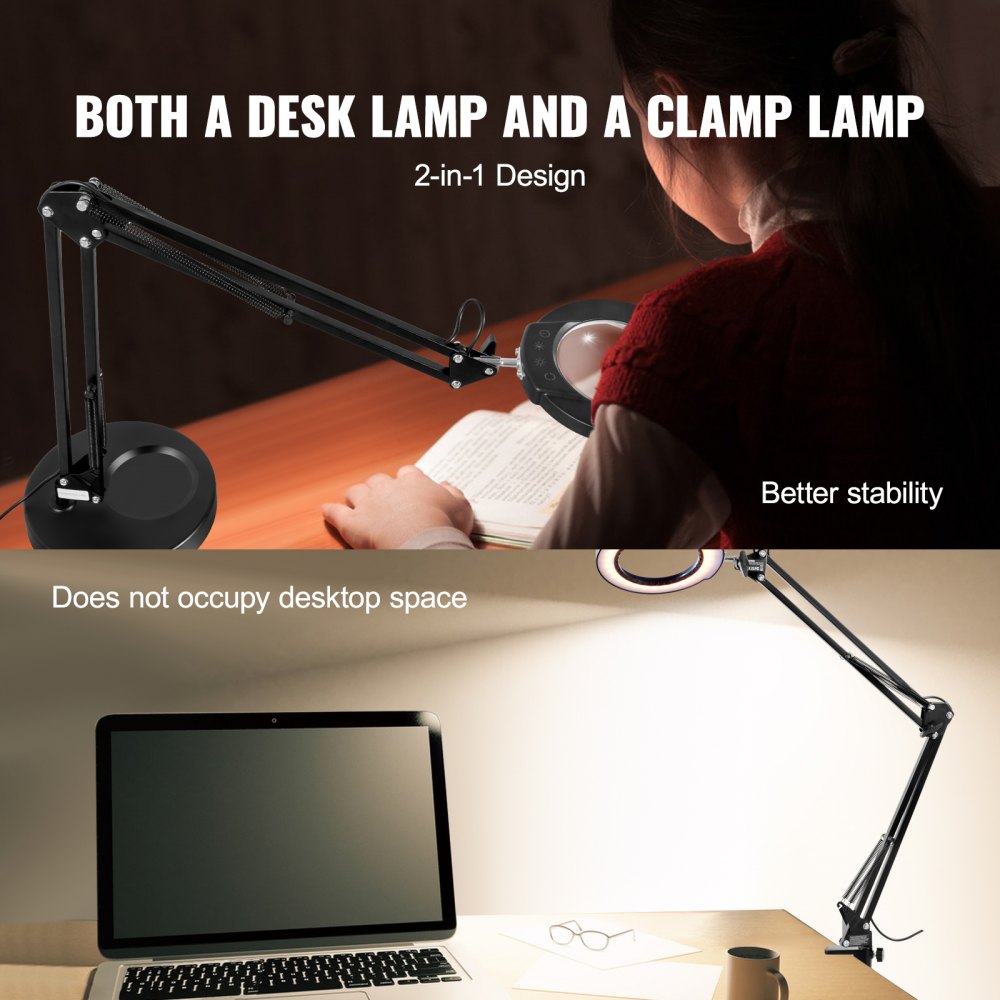 VEVOR Magnifying Glass with Light & Base 5X Magnifying Lamp 4.3 