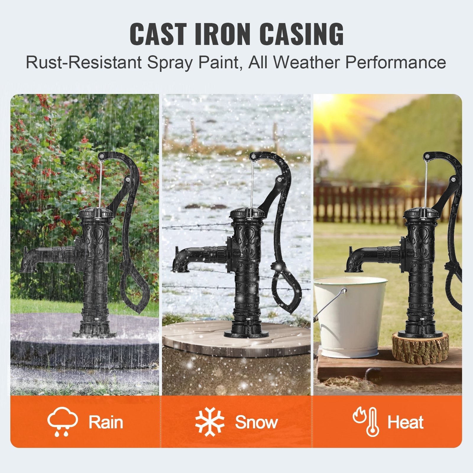 VEVOR Antique Well Hand Pitcher Pump, 22 ft Maximum Lift, Cast Iron Manual Hand Water Pump with Ergonomic Handle G1-5/8" Easy Installation, Old Fashioned for Outdoor Home Yard Garden Pond Farm, Black 
