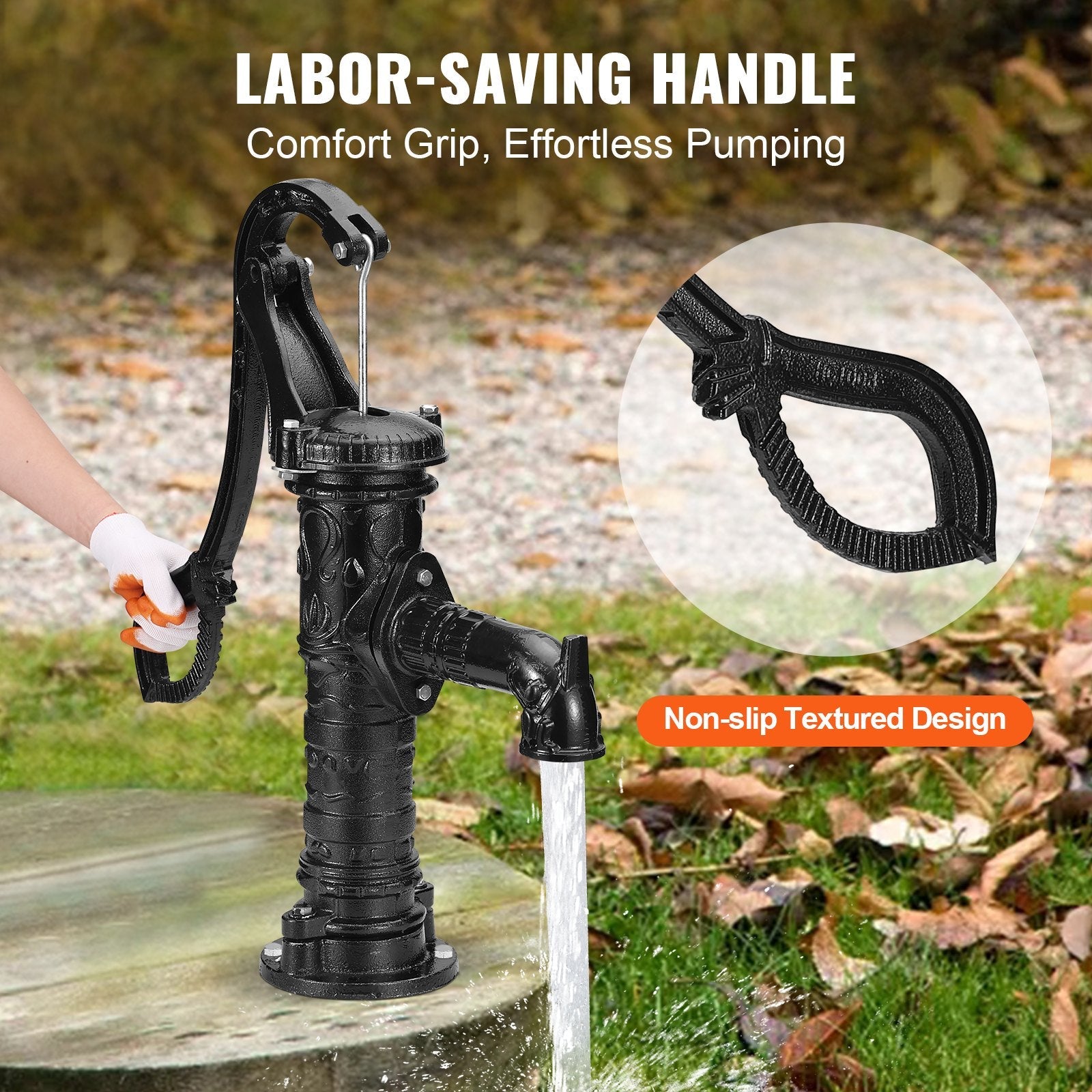 VEVOR Antique Well Hand Pitcher Pump, 22 ft Maximum Lift, Cast Iron Manual Hand Water Pump with Ergonomic Handle G1-5/8" Easy Installation, Old Fashioned for Outdoor Home Yard Garden Pond Farm, Black 
