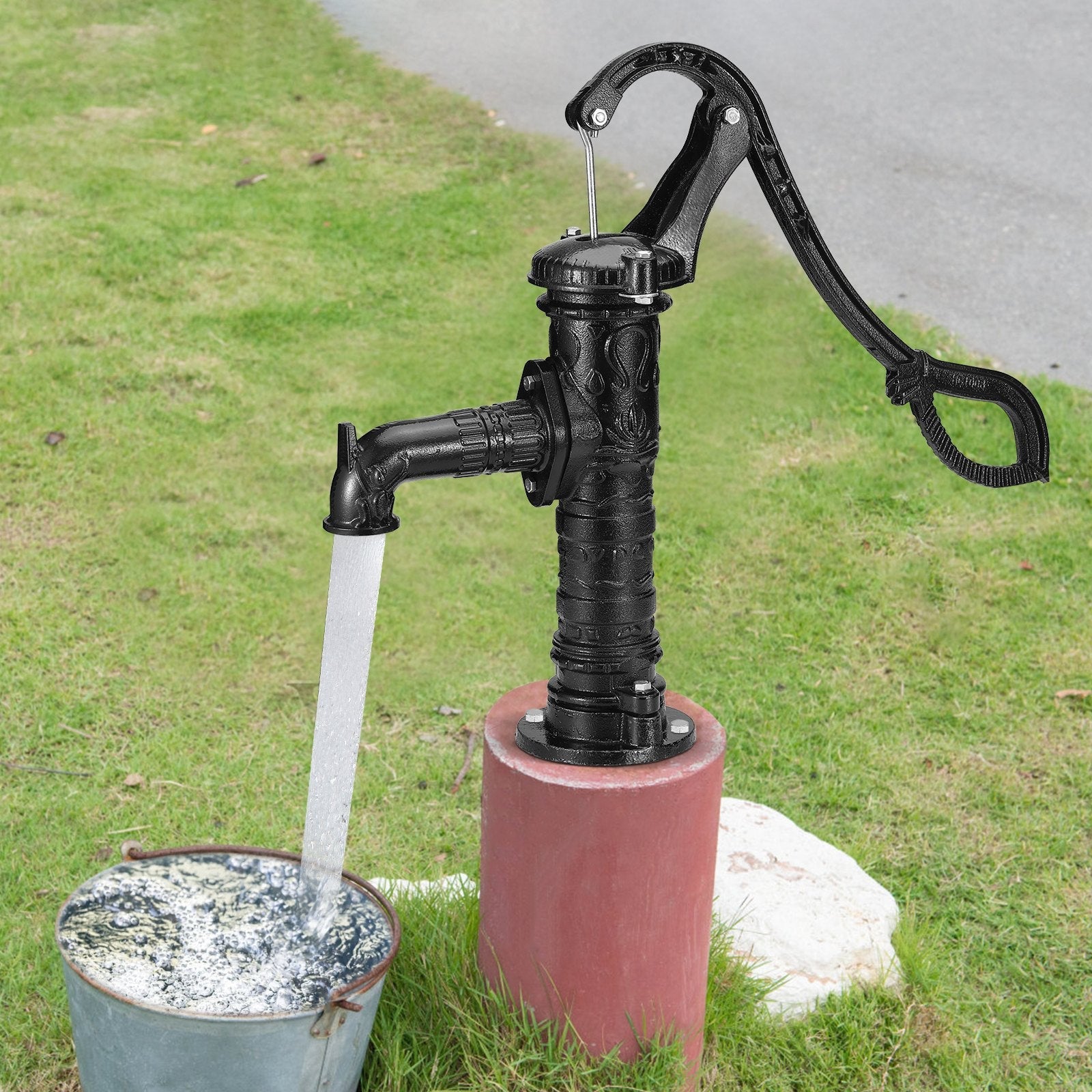 VEVOR Antique Well Hand Pitcher Pump, 22 ft Maximum Lift, Cast Iron Manual Hand Water Pump with Ergonomic Handle G1-5/8" Easy Installation, Old Fashioned for Outdoor Home Yard Garden Pond Farm, Black 