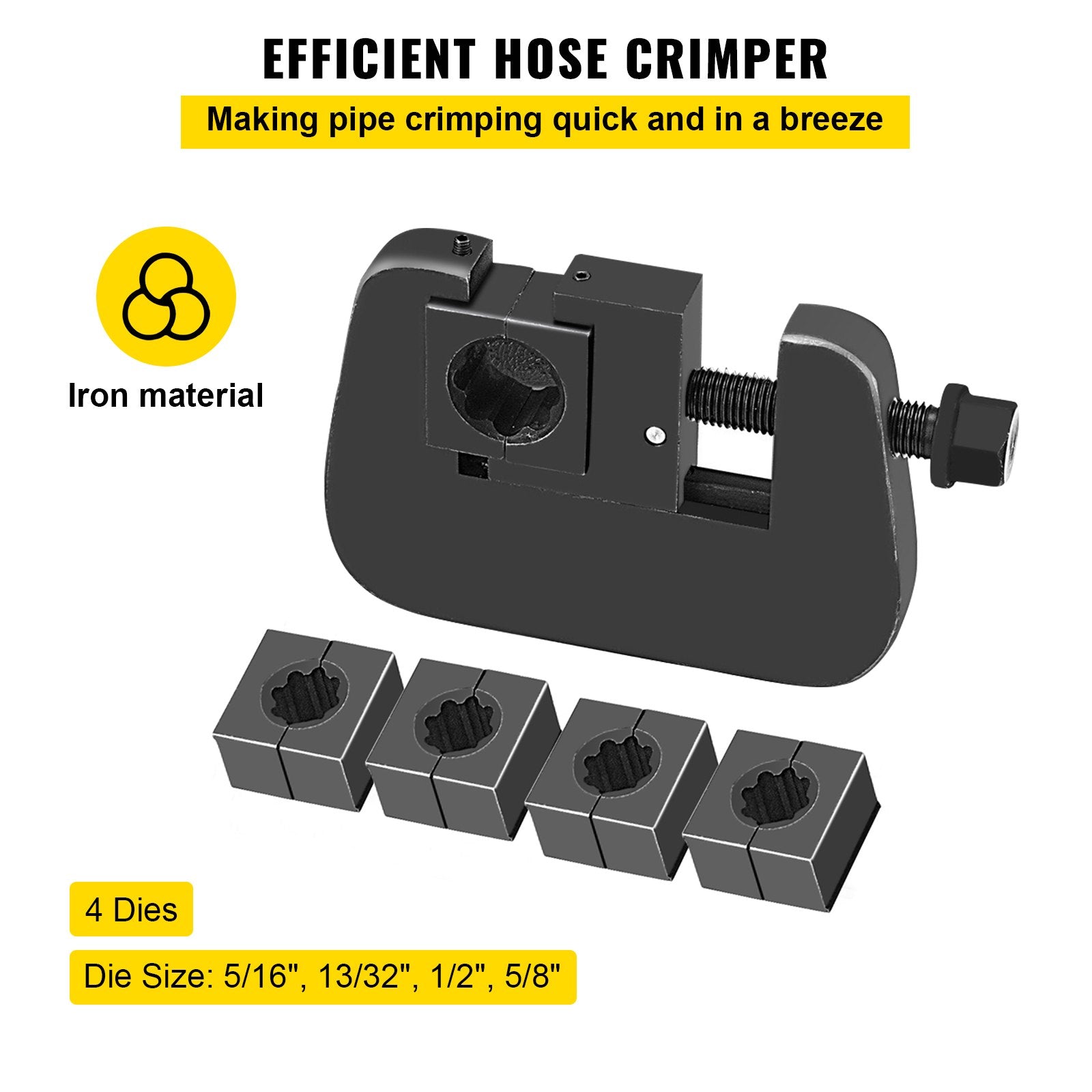 VEVOR 7843B Manual A/C Hose Crimper Kit,Handheld Air Hose Crimper Tool Kit with 4 Dies Whole Set #6#8#10#12,A/C Hose Crimper Repair Tool Kit Die Set,for Crimping Automotive Air Conditioning Pipes 