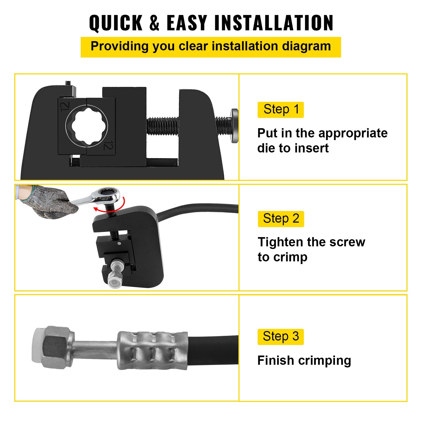VEVOR 7843B Manual A/C Hose Crimper Kit,Handheld Air Hose Crimper Tool Kit with 4 Dies Whole Set #6#8#10#12,A/C Hose Crimper Repair Tool Kit Die Set,for Crimping Automotive Air Conditioning Pipes 