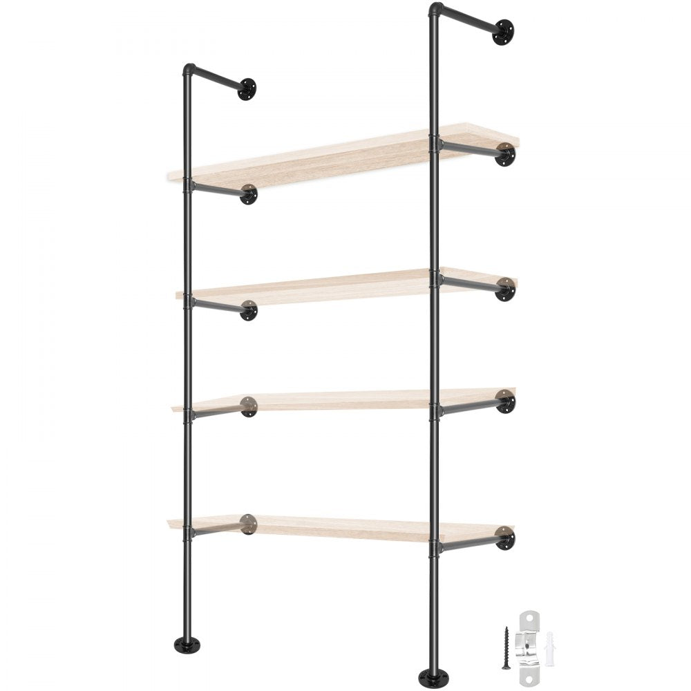VEVOR Industrial Pipe Shelves 5-Tier Wall Mount Iron Pipe Shelves 2 PCS Pipe Shelving Vintage Black DIY Pipe Bookshelf Each Holds 44lbs Open Kitchen Shelving for Bedroom & Living Room W/Accessories 