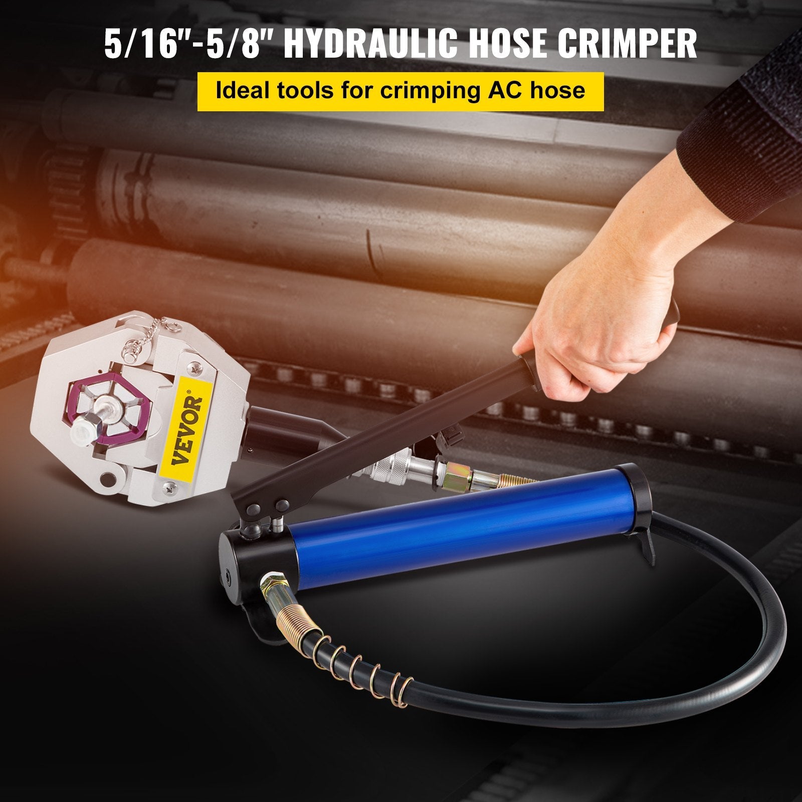 VEVOR Manually Operated AC Hose Crimper FS-7842B Separable Hydraulic Hose Crimper Kit Manual Piston Valve For Aluminum Pump Air Conditioning Repair with 7 Dies Whole Set Handheld AC Hose 